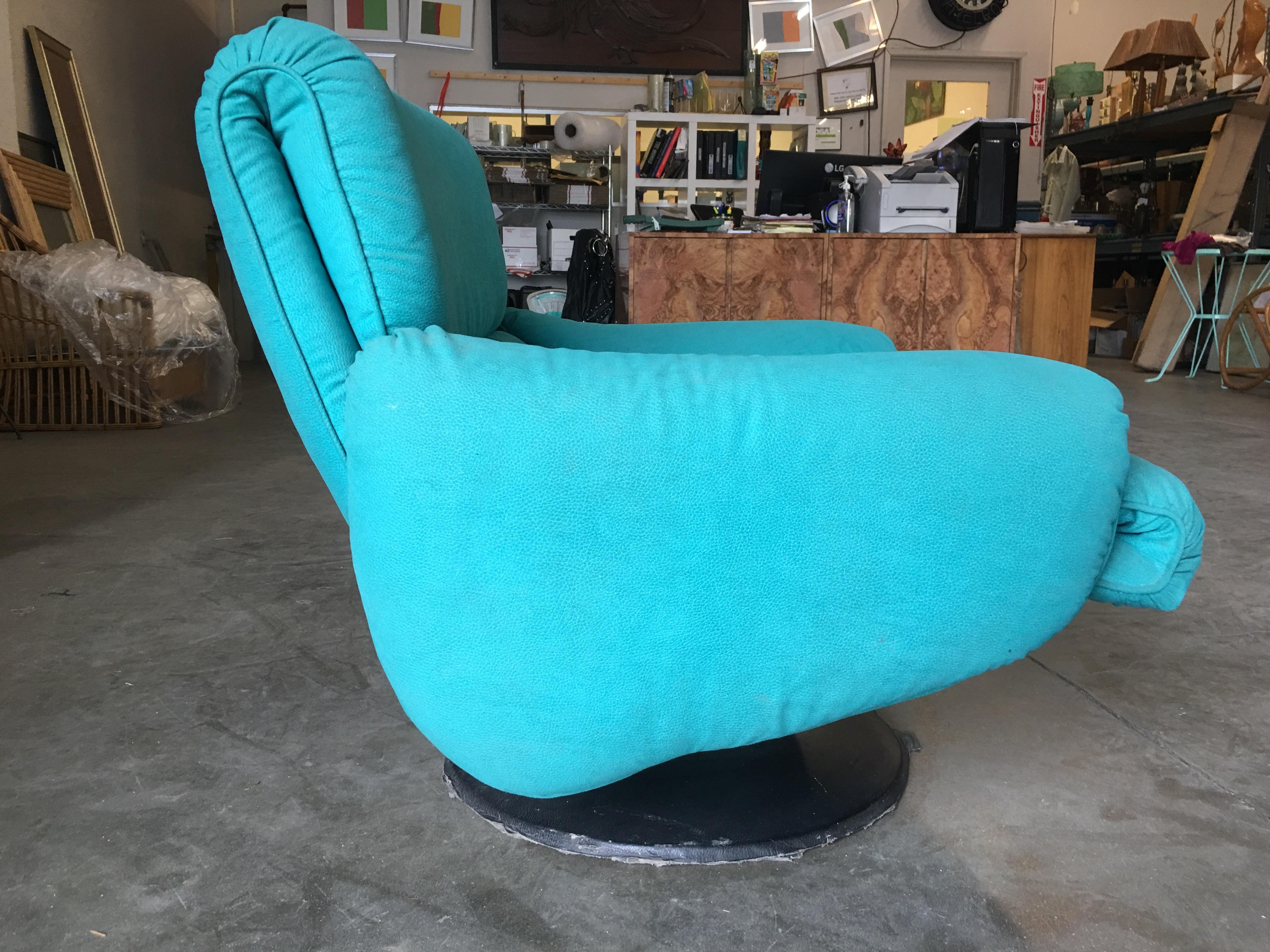 Canadian Blue Modernist Swivel Lounge Chair by Arconas, 2 Available