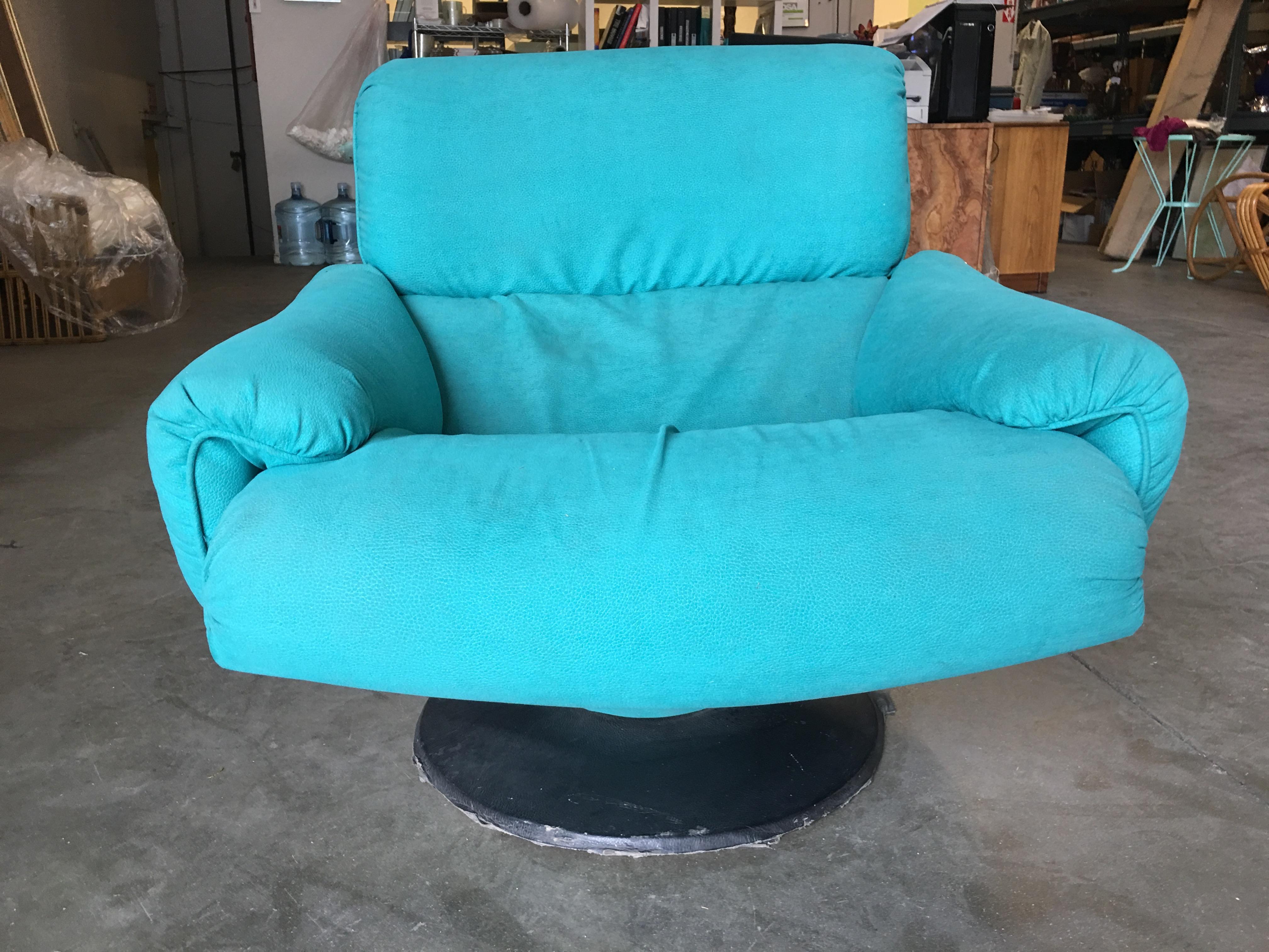 Late 20th Century Blue Modernist Swivel Lounge Chair by Arconas, 2 Available