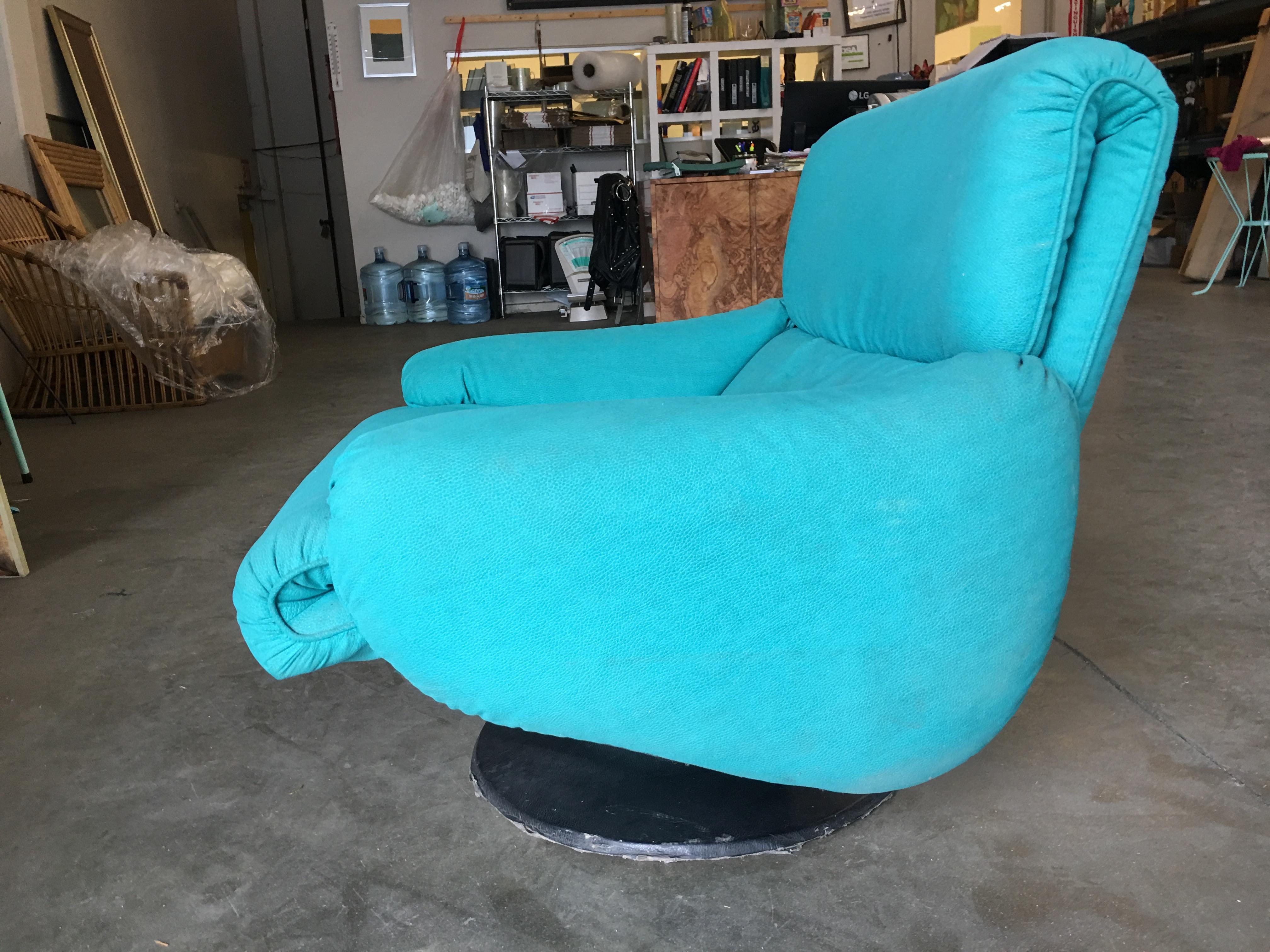 Steel Blue Modernist Swivel Lounge Chair by Arconas, 2 Available