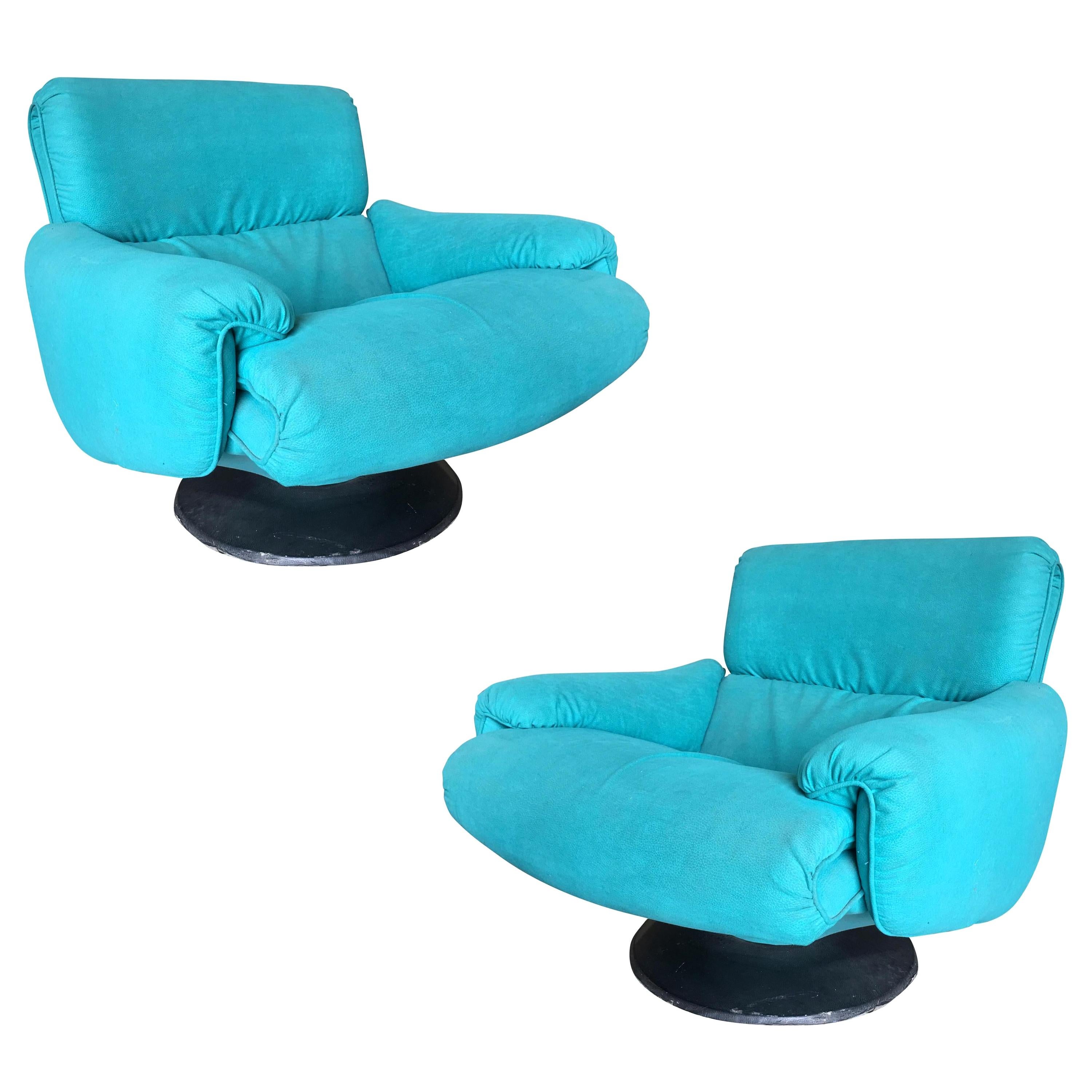 Blue Modernist Swivel Lounge Chair by Arconas, 2 Available