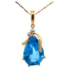Blue Modified Pear Topaz and Diamond Necklace 18K Yellow Gold