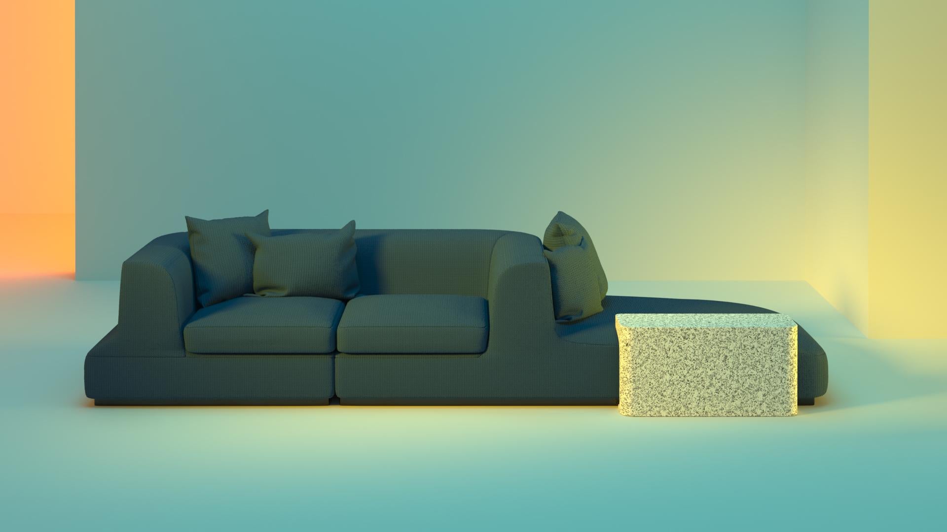 Modularer blauer Sofaaufzug von Andrea Steidl für Delvis Unlimited (Italienisch) im Angebot