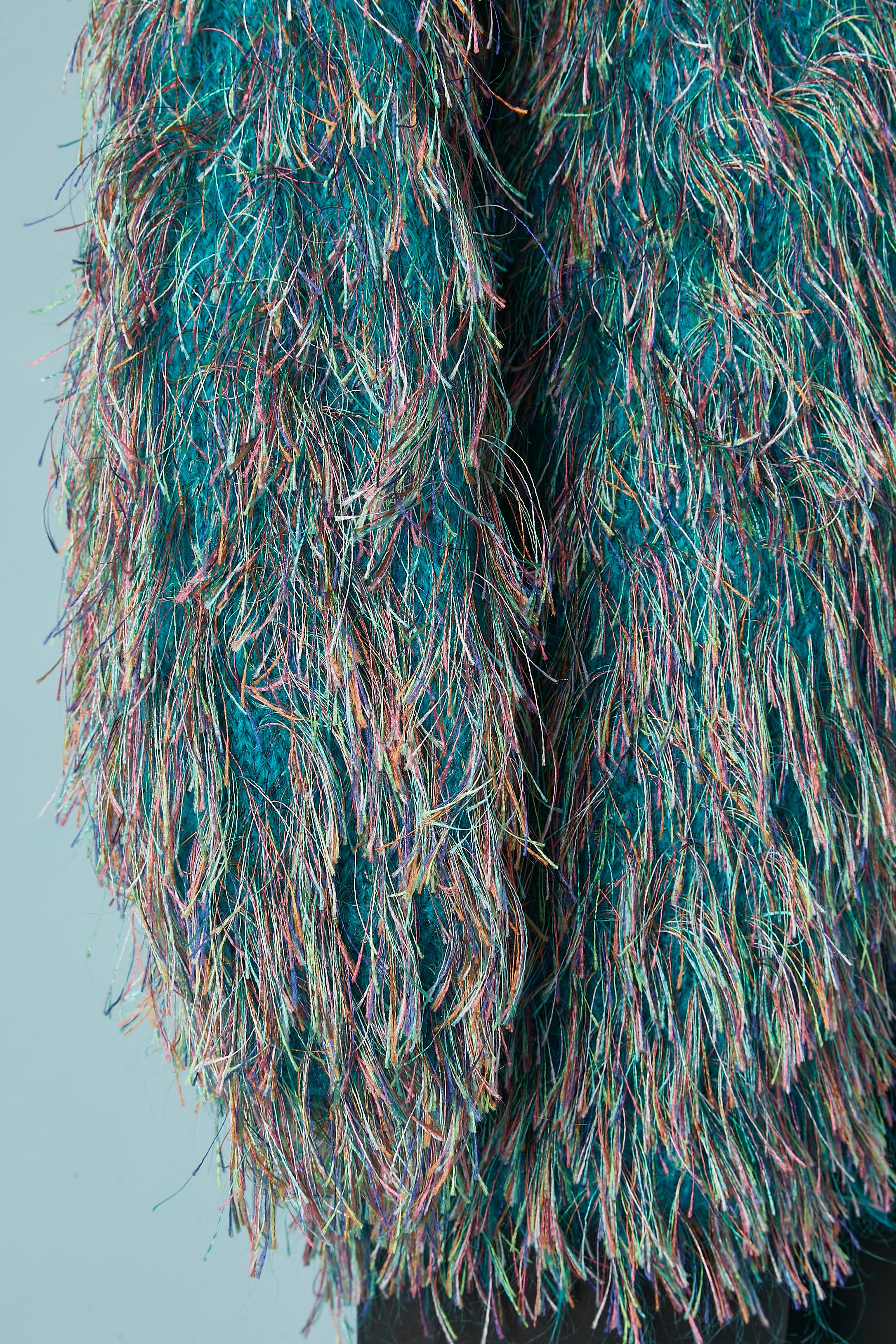 Blue mohair cardigan with multicolor threads 