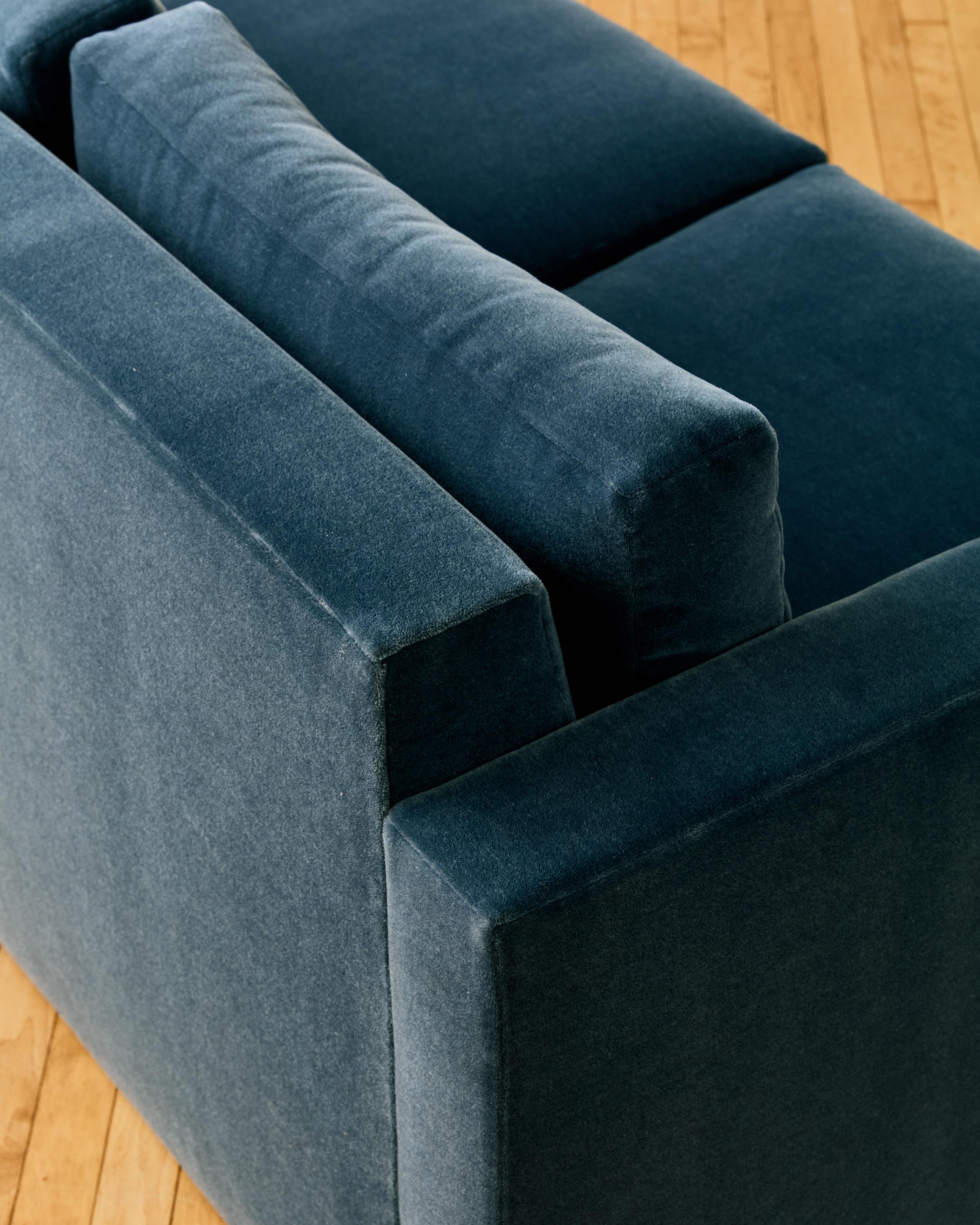 Mid-20th Century Blue Mohair Drexel Three Seater Sofa For Sale