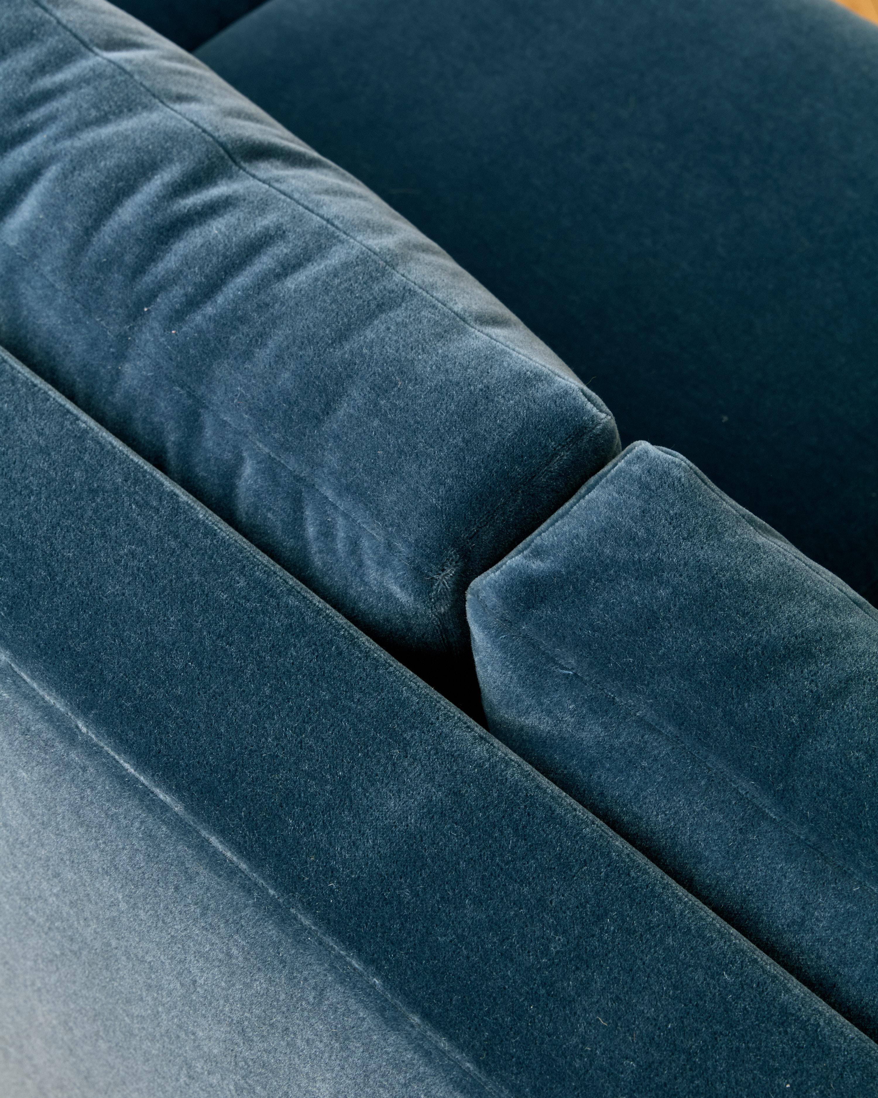 Blue Mohair Drexel Three Seater Sofa For Sale 1