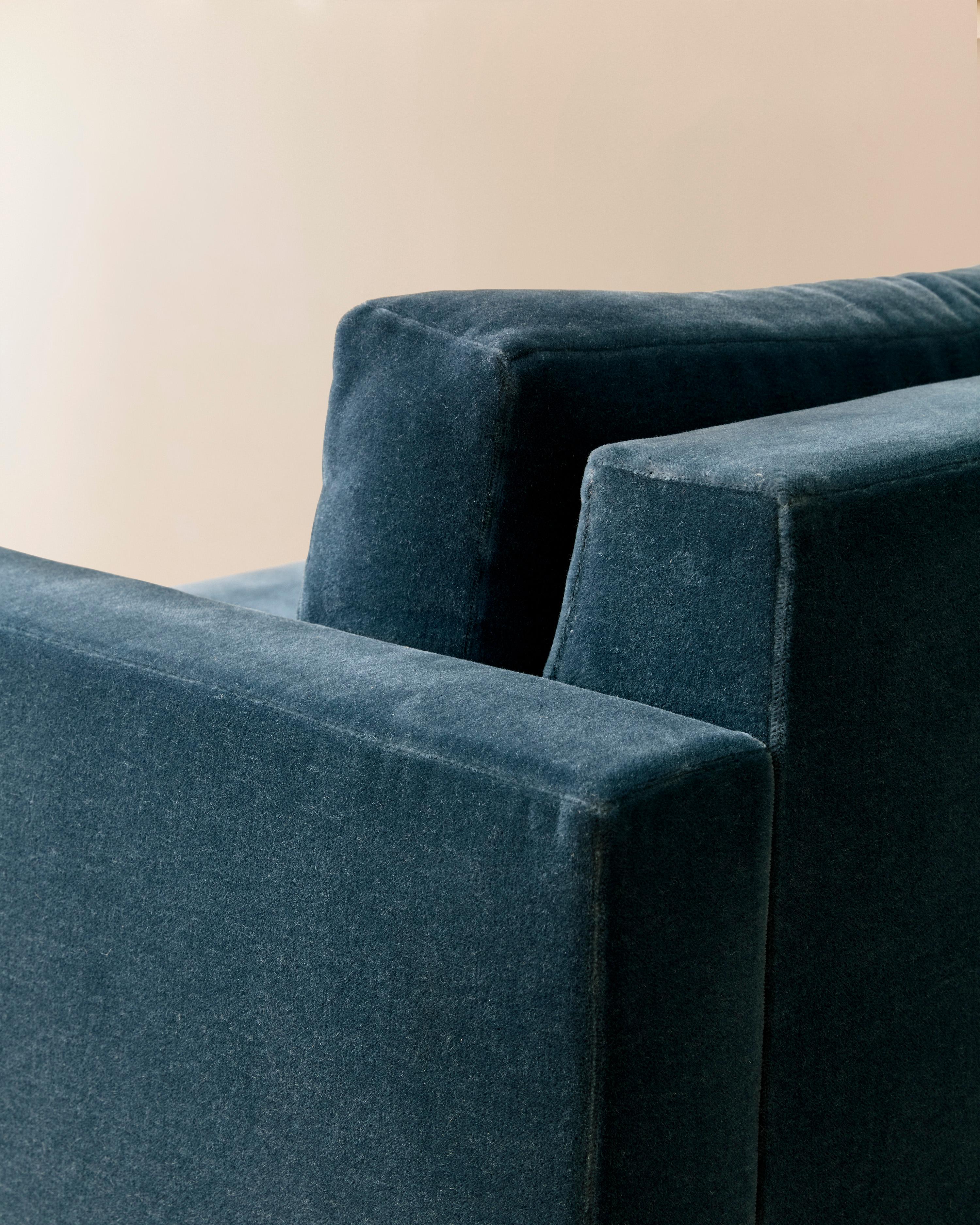 Blue Mohair Drexel Three Seater Sofa For Sale 3