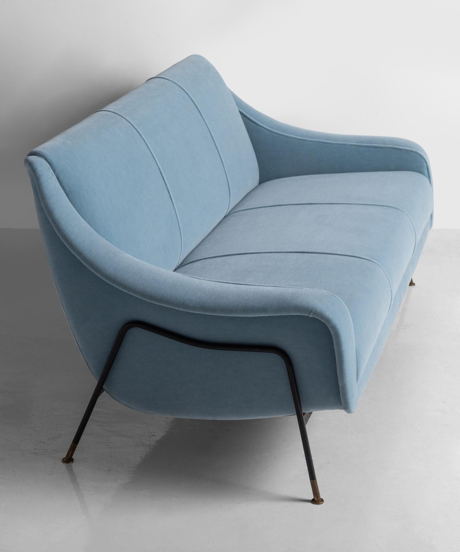 Italian Blue Mohair Modern Sofa by Ezio Minotti, Italy, circa 1950