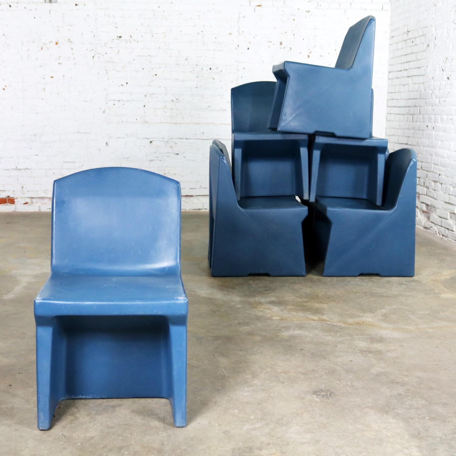 blue molded plastic chairs