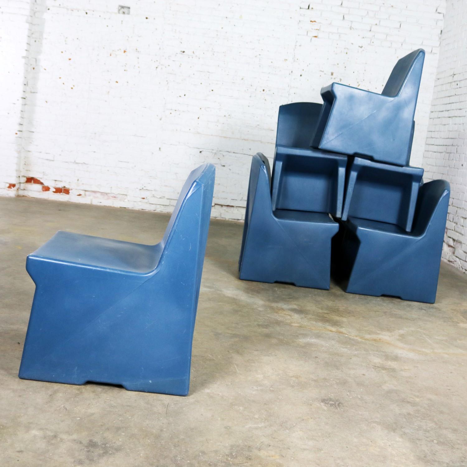 Modern Blue Molded Plastic Side or Slipper Chairs by Norix Set of Eight