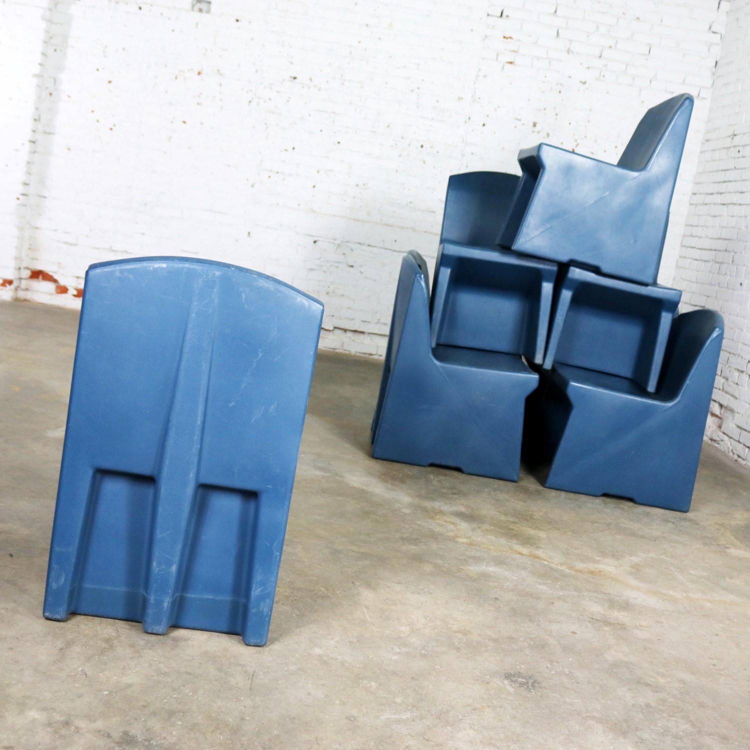 American Blue Molded Plastic Side or Slipper Chairs by Norix Set of Eight