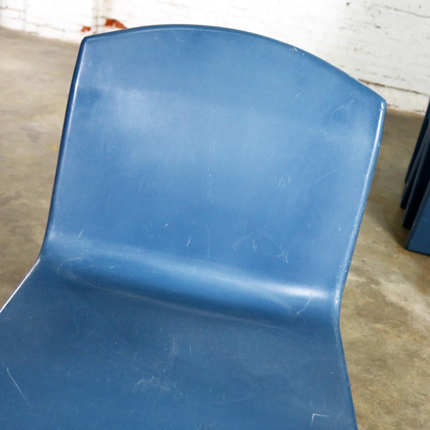 Contemporary Blue Molded Plastic Side or Slipper Chairs by Norix Set of Eight