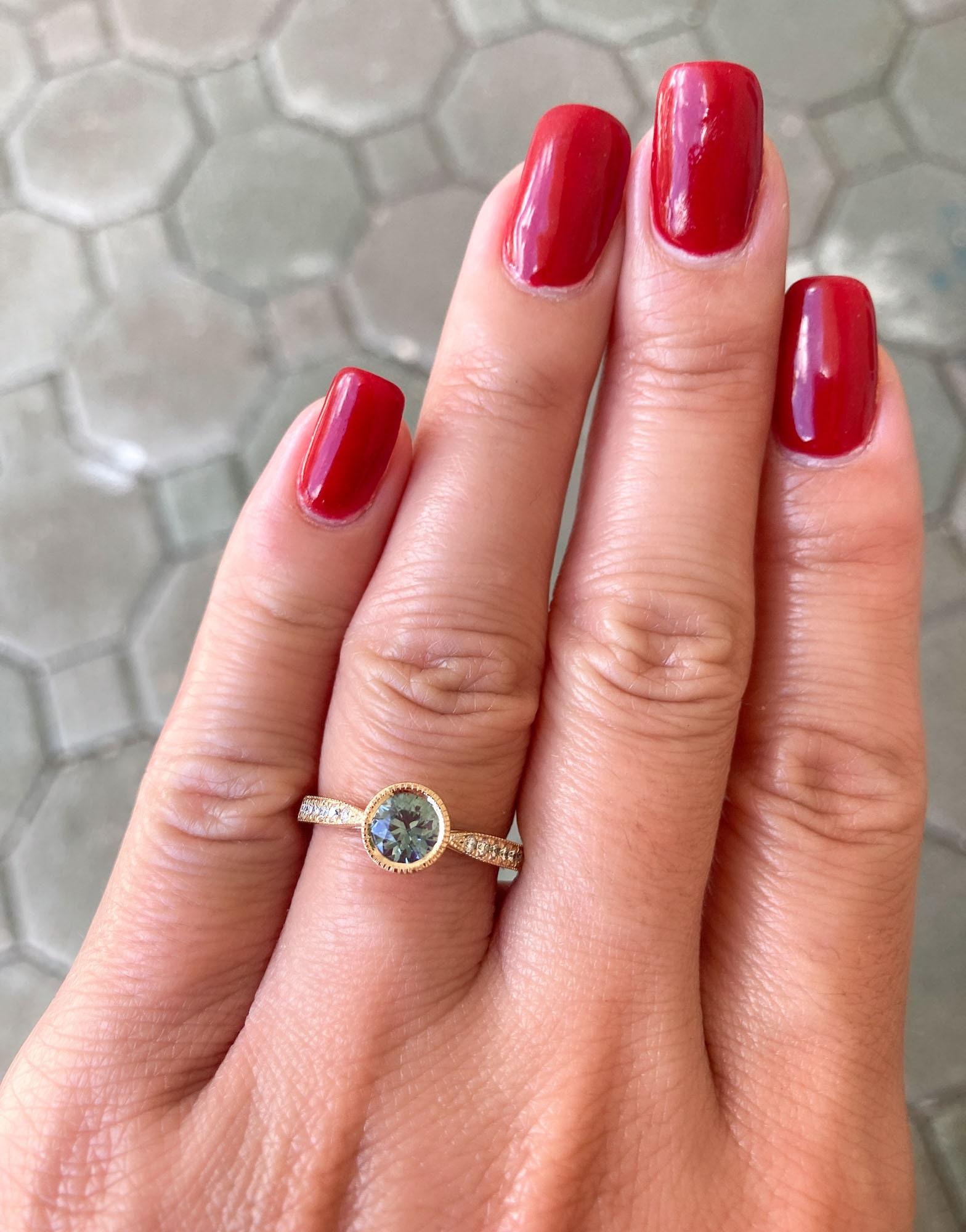 Blauer Montana Saphir Lünette Set 14K Gelbgold Verlobungsring Diamantband 3