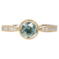 Blue Montana Sapphire Bezel Set 14K Yellow Gold Engagement Ring Diamond Band