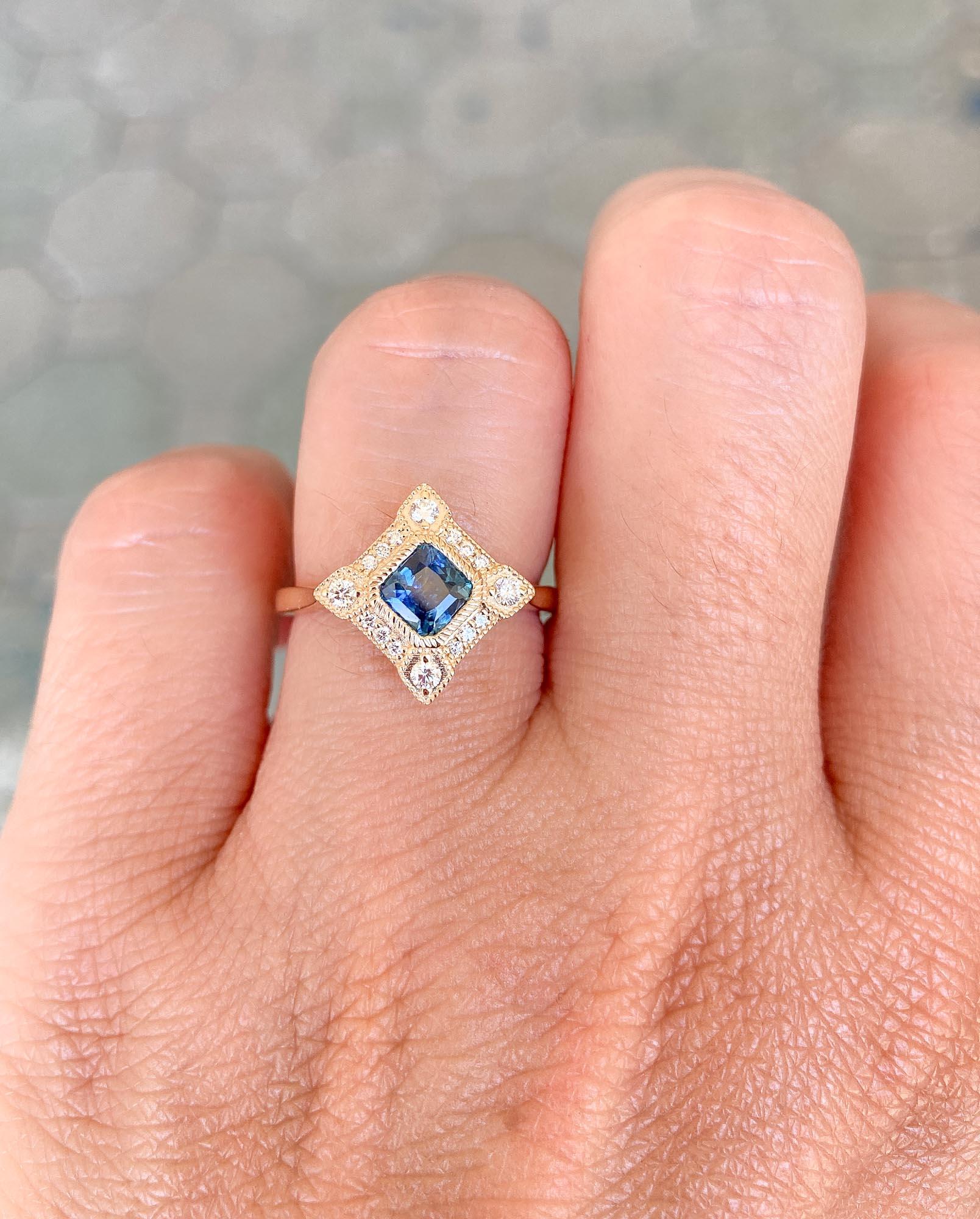 Blue Montana Sapphire with Diamond Halo 14K Yellow Gold Engagement Ring AD2219-4 1