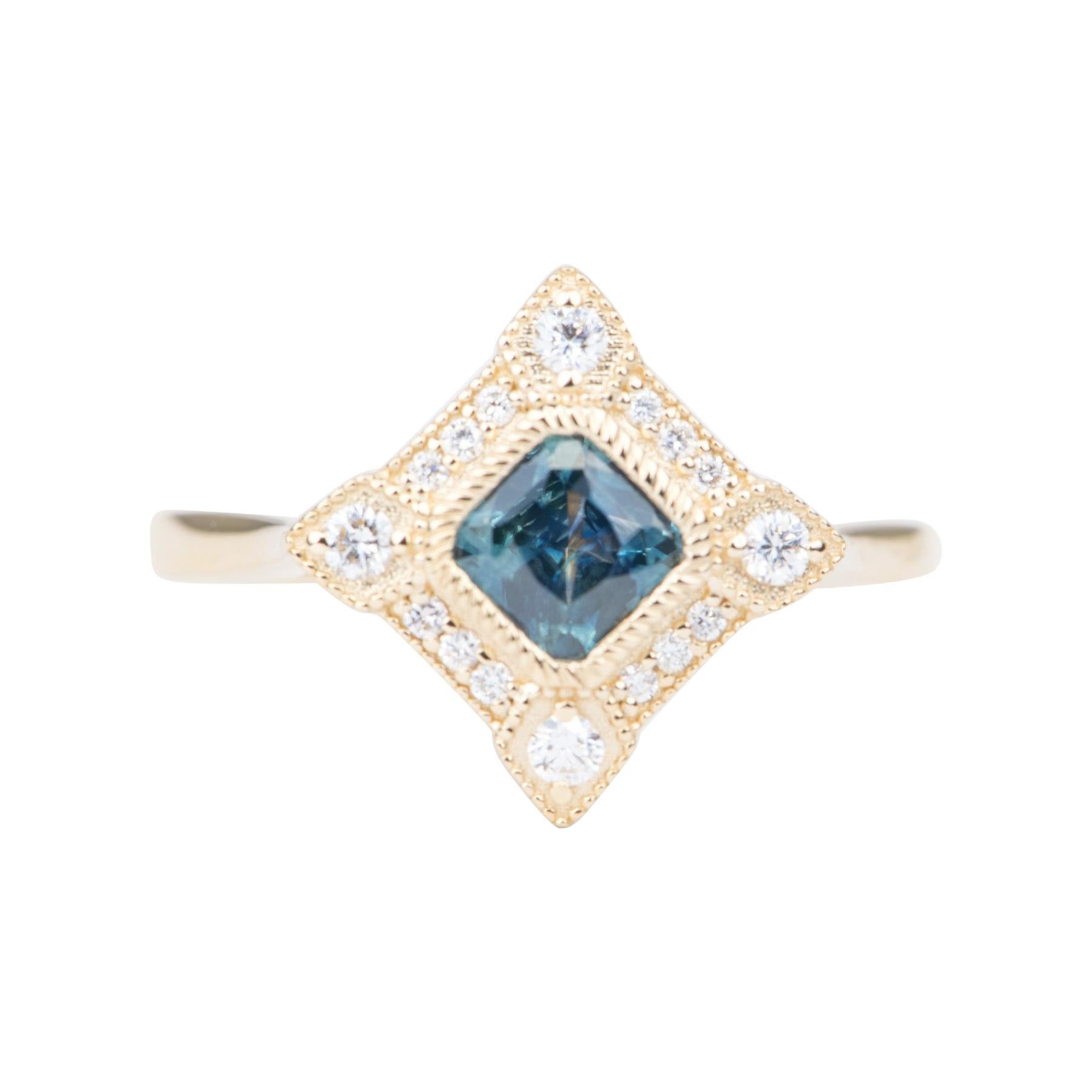 Blue Montana Sapphire with Diamond Halo 14K Yellow Gold Engagement Ring AD2219-4