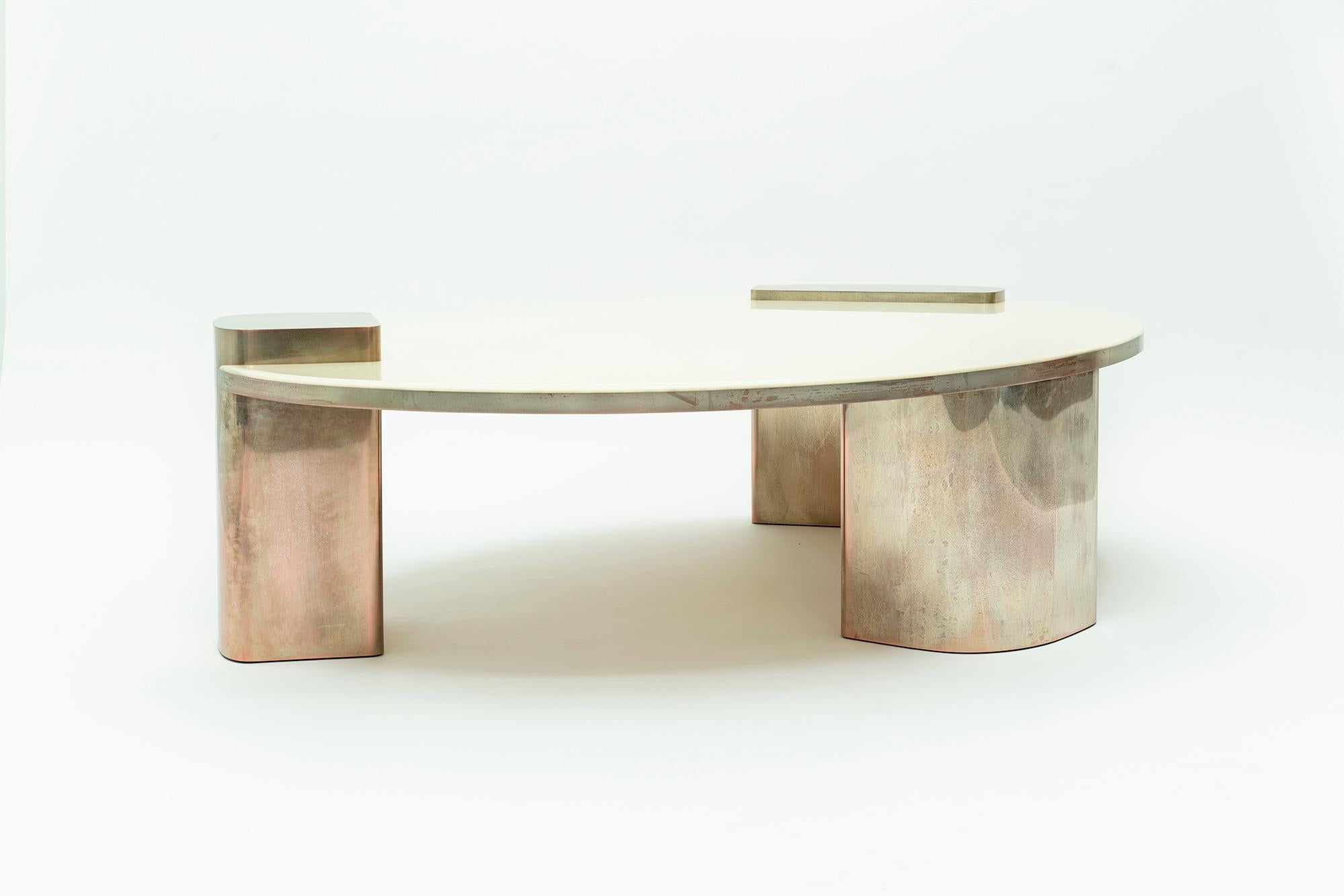 Modern Blue Moom Mmxix, 21st Century Resin and Silvered Copper Oval Coffee Table For Sale