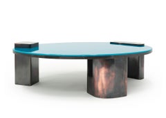 Blue Moon MMXIX, 21st Century Modern Copper and Blue Resin Oval Coffee Table