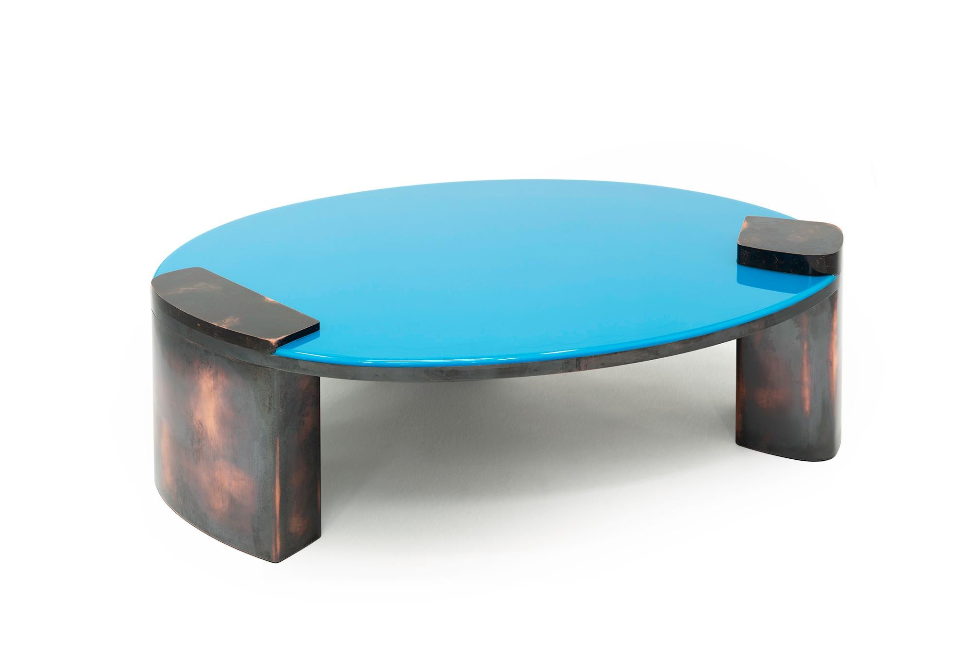 blue oval coffee table