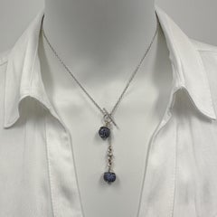 "Blue Moons" Toggle Necklace in White Gold with 2.40ct Sapphire Drops + Diamonds