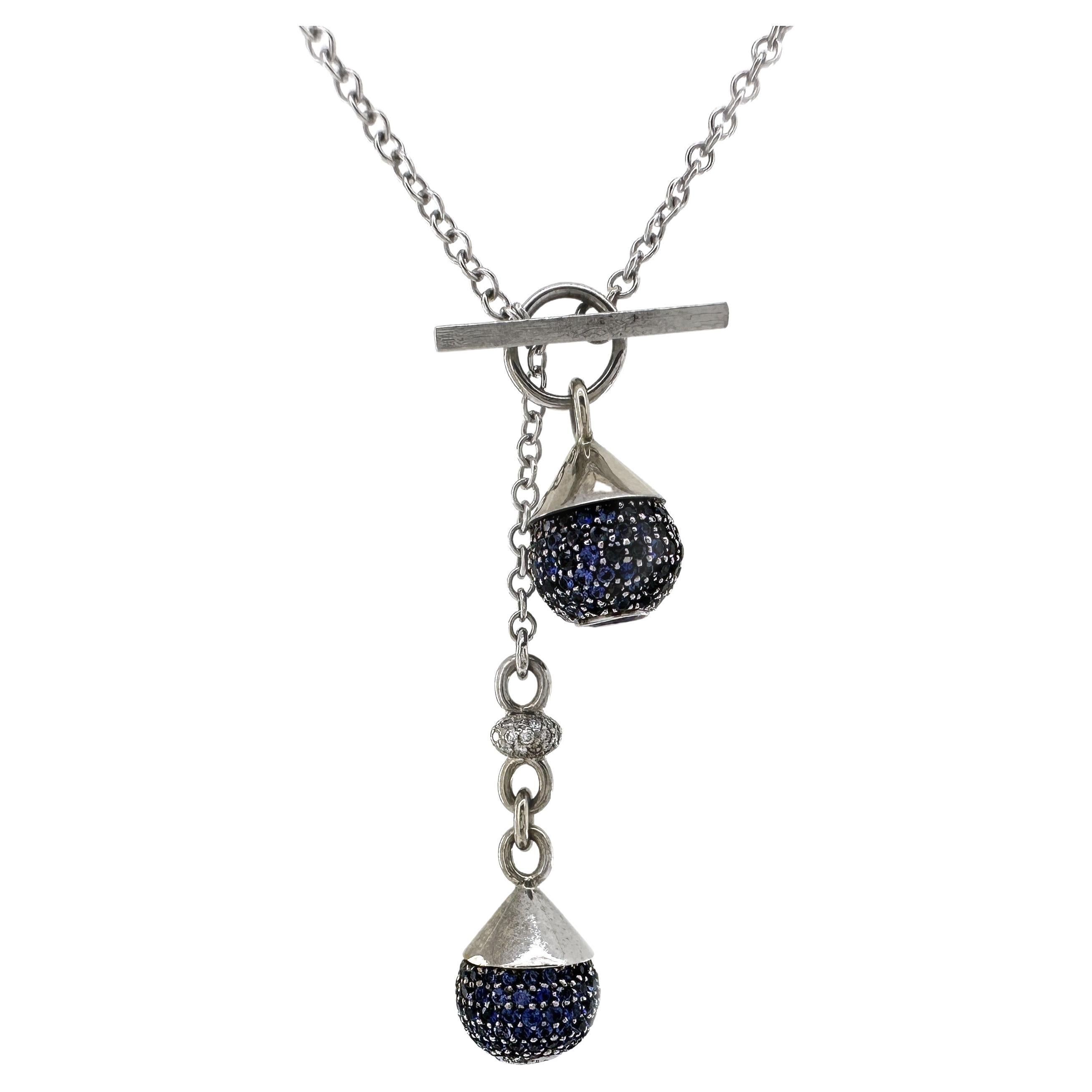 "Blue Moons" Toggle Necklace in White Gold with 2.40ct Sapphire Drops + Diamonds For Sale