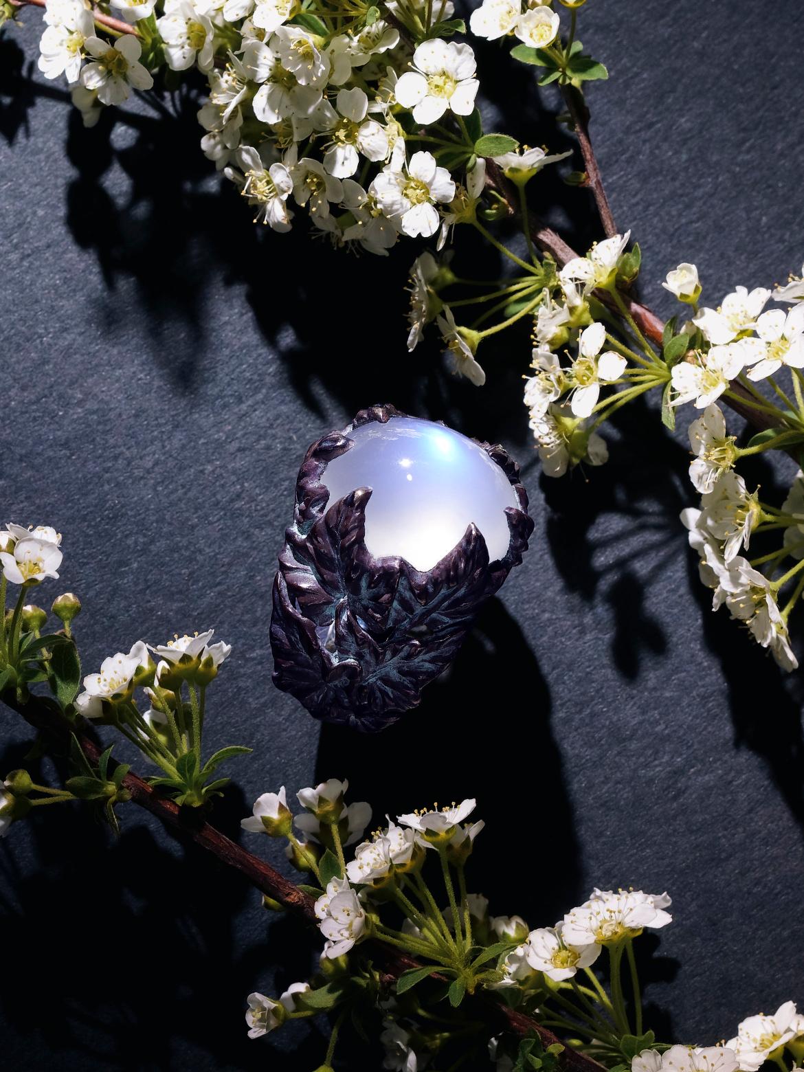 Bague en argent noirci, pierre de lune naturelle Adularia bleue
Origine de la pierre de lune - Tanzanie
Dimensions de la pierre de lune - 0,47 х 0,63 in / 12 х 16 mm
Poids de la pierre - 15 carats
Taille de la bague - 8.5 US - 58 EU
poids de la