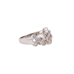 Blue Moonstone & Tanzanite Cluster Ring with Milgrain in 14 Karat White Gold