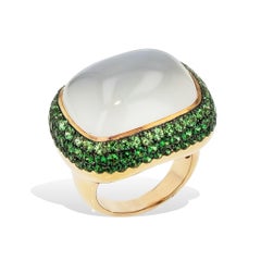 Anillo de cóctel enorme de oro rosa de 18 quilates con tsavarita de piedra lunar azul