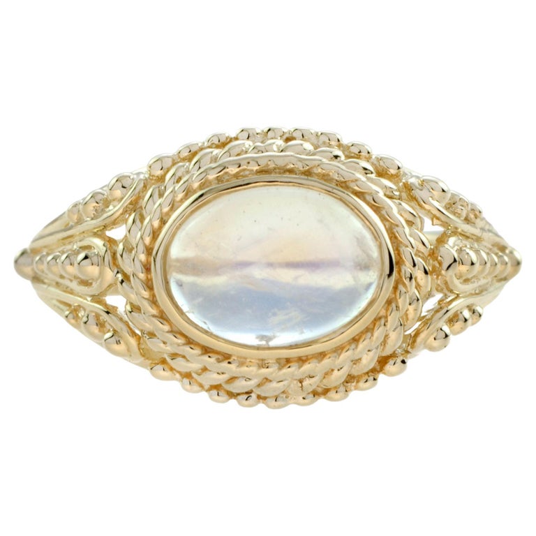 Blue Moonstone Vintage Style Rope Motif Ring in 9k Yellow Gold For Sale ...