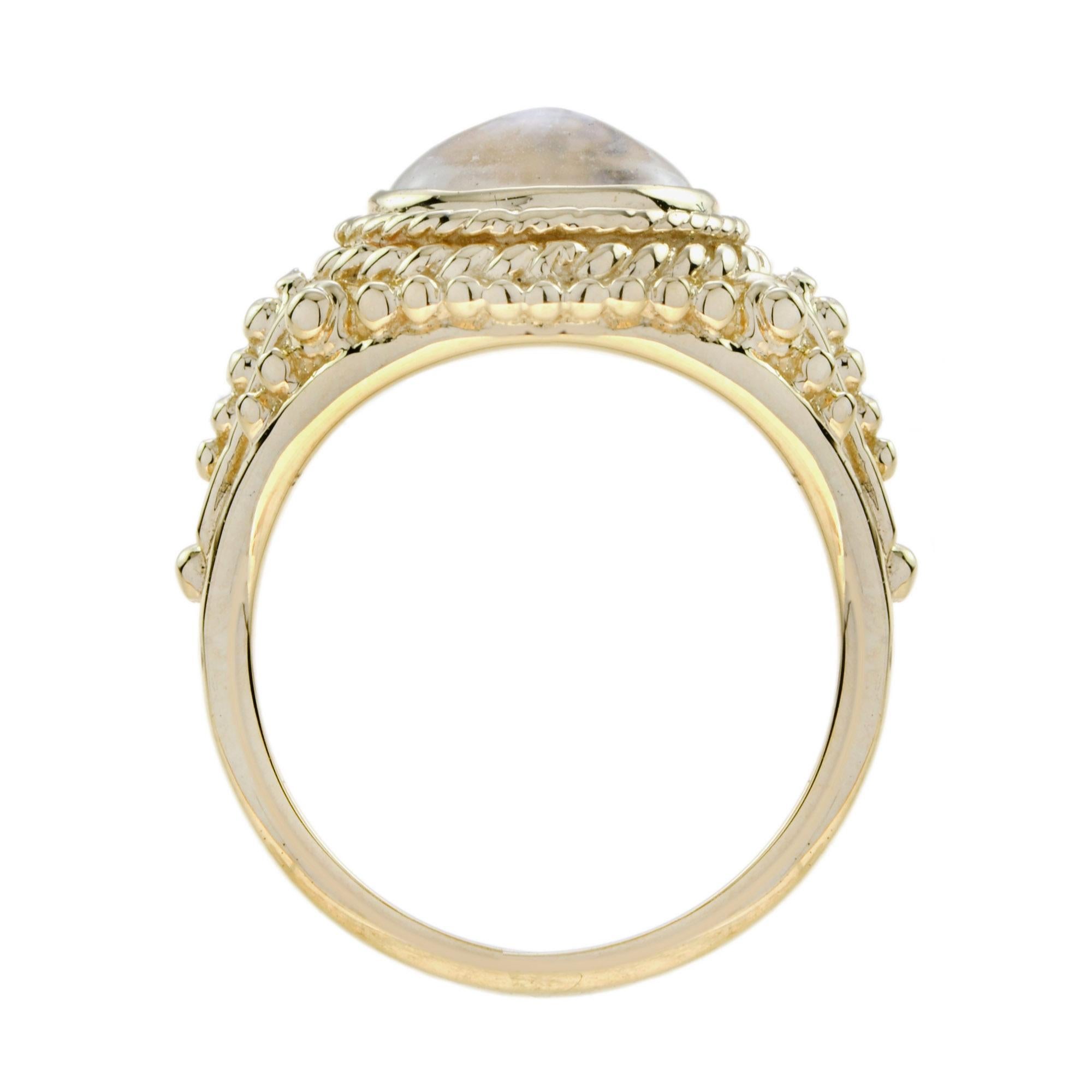 Bague à motif de corde de style vintage en or jaune 9 carats et pierre de lune bleue Pour femmes en vente
