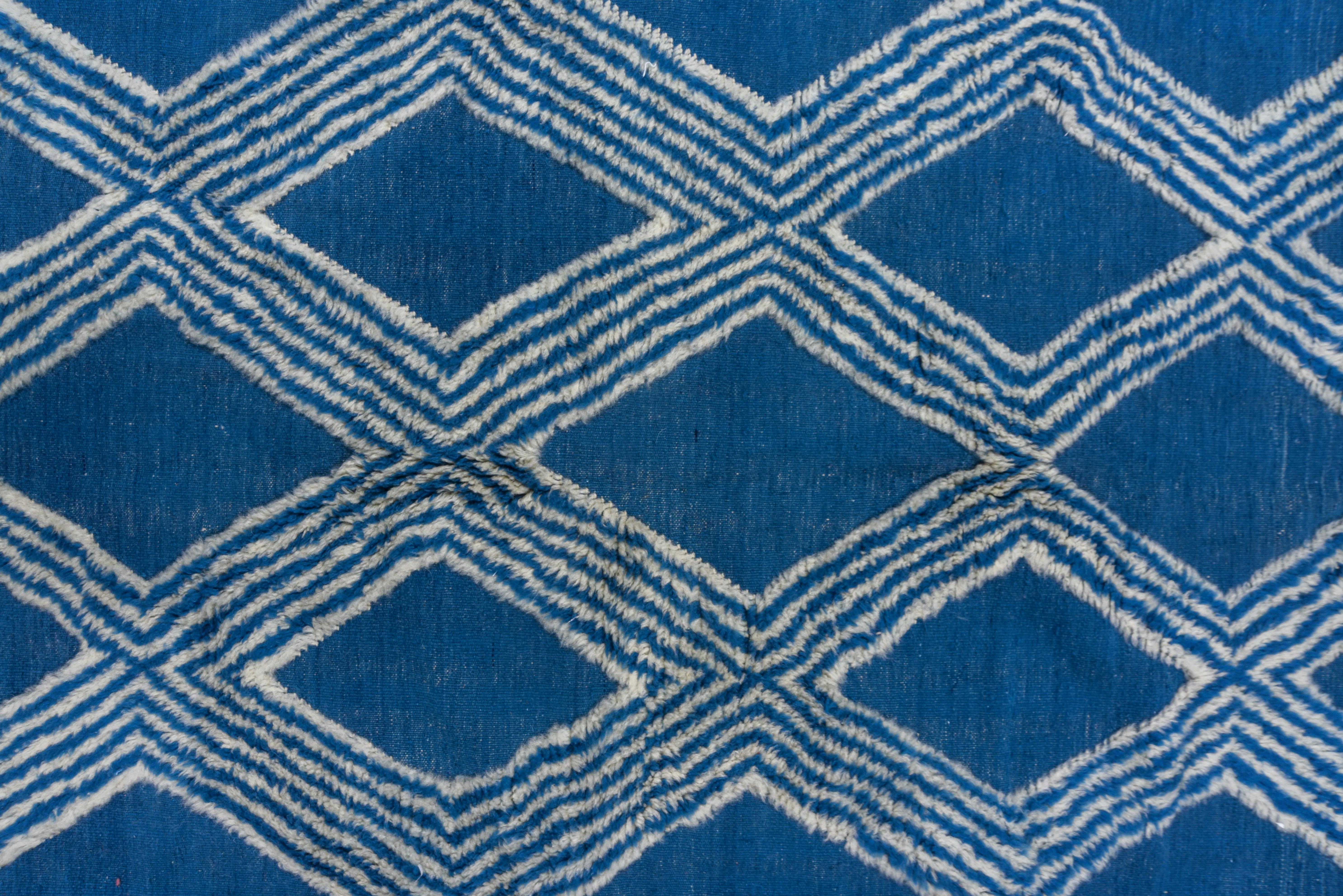 Blue Moroccan Carpet, High Low Pile, Royal Blue, Modern, Contemporary In Good Condition In New York, NY