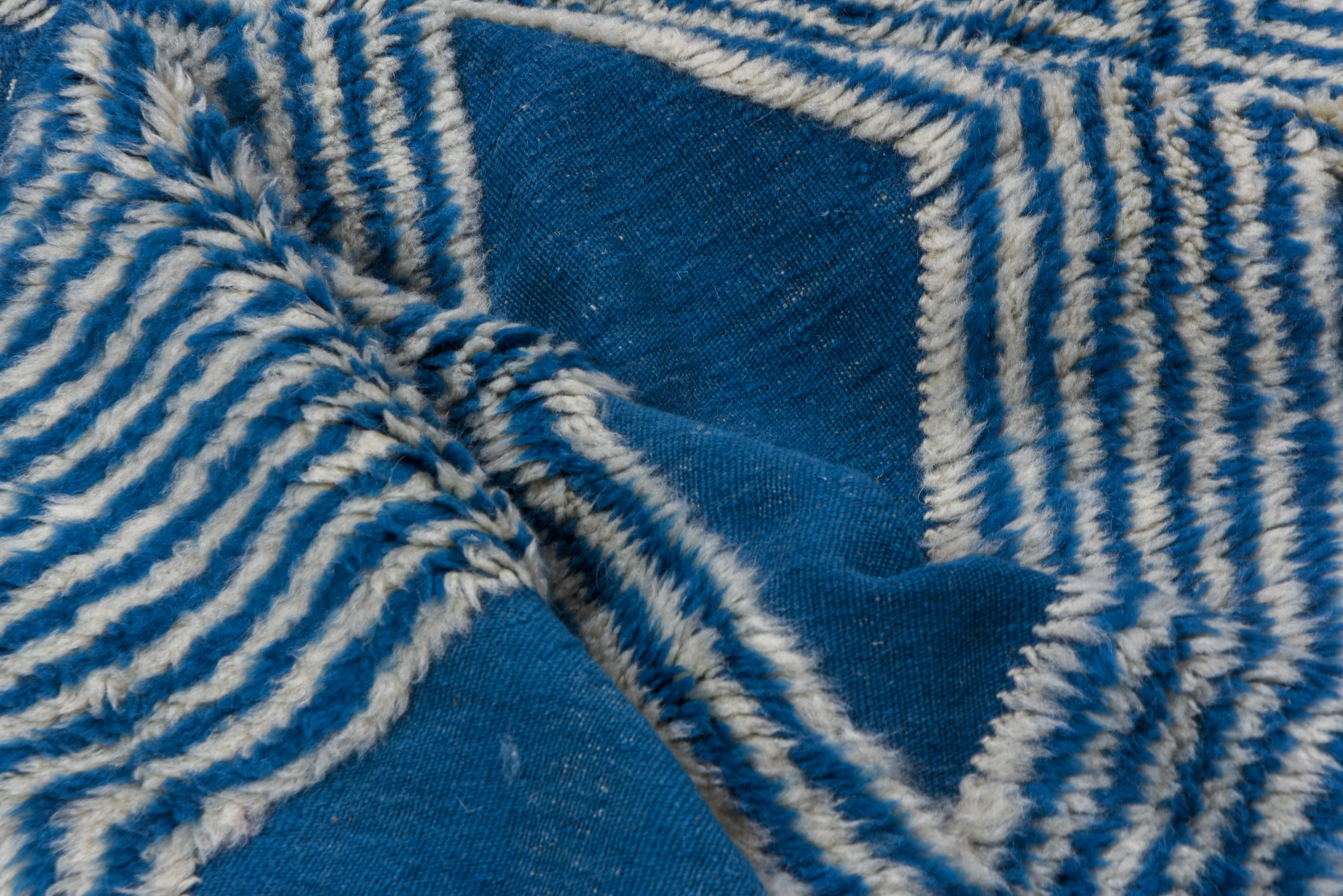 Blue Moroccan Carpet, High Low Pile, Royal Blue, Modern, Contemporary 1