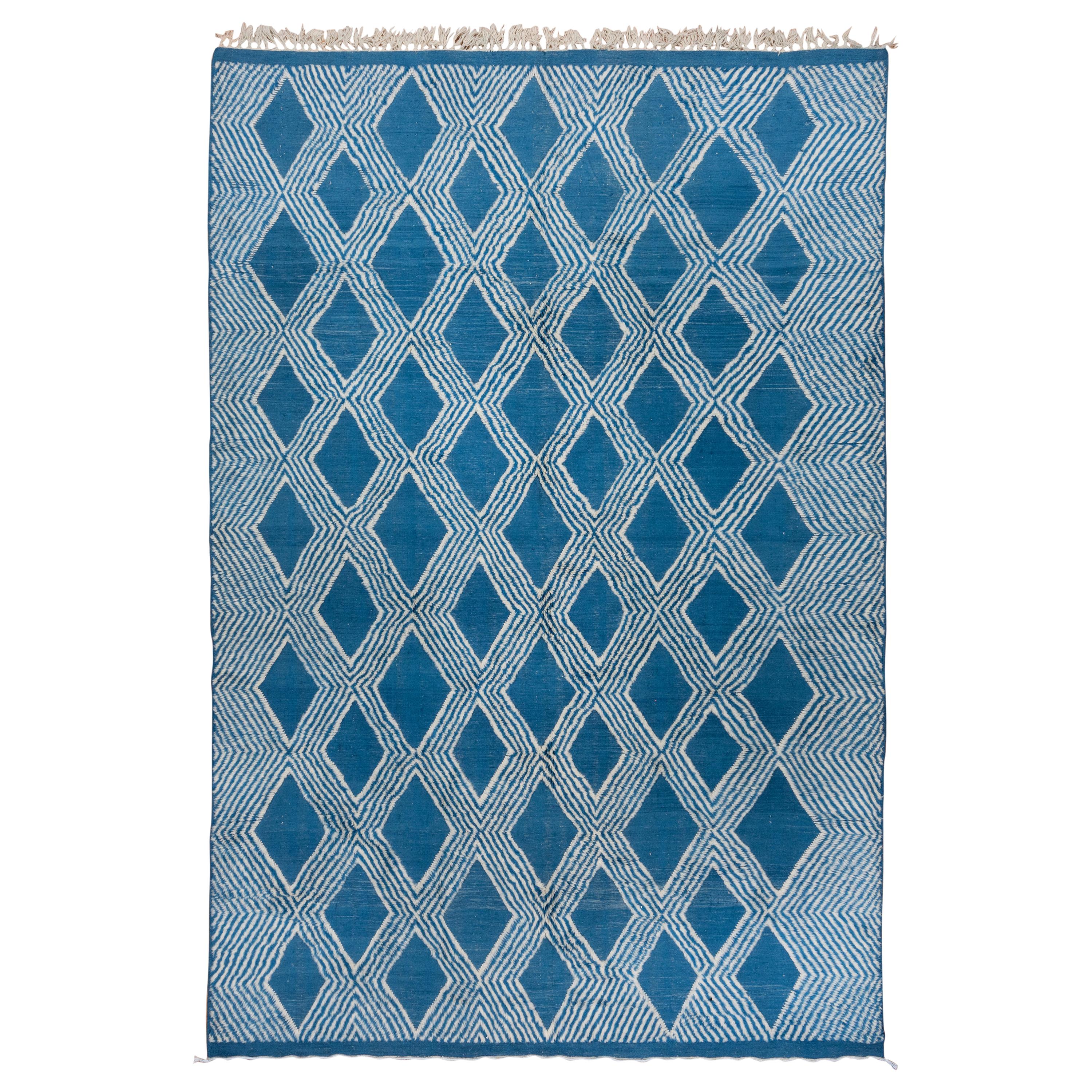 Blue Moroccan Carpet, High Low Pile, Royal Blue, Modern, Contemporary