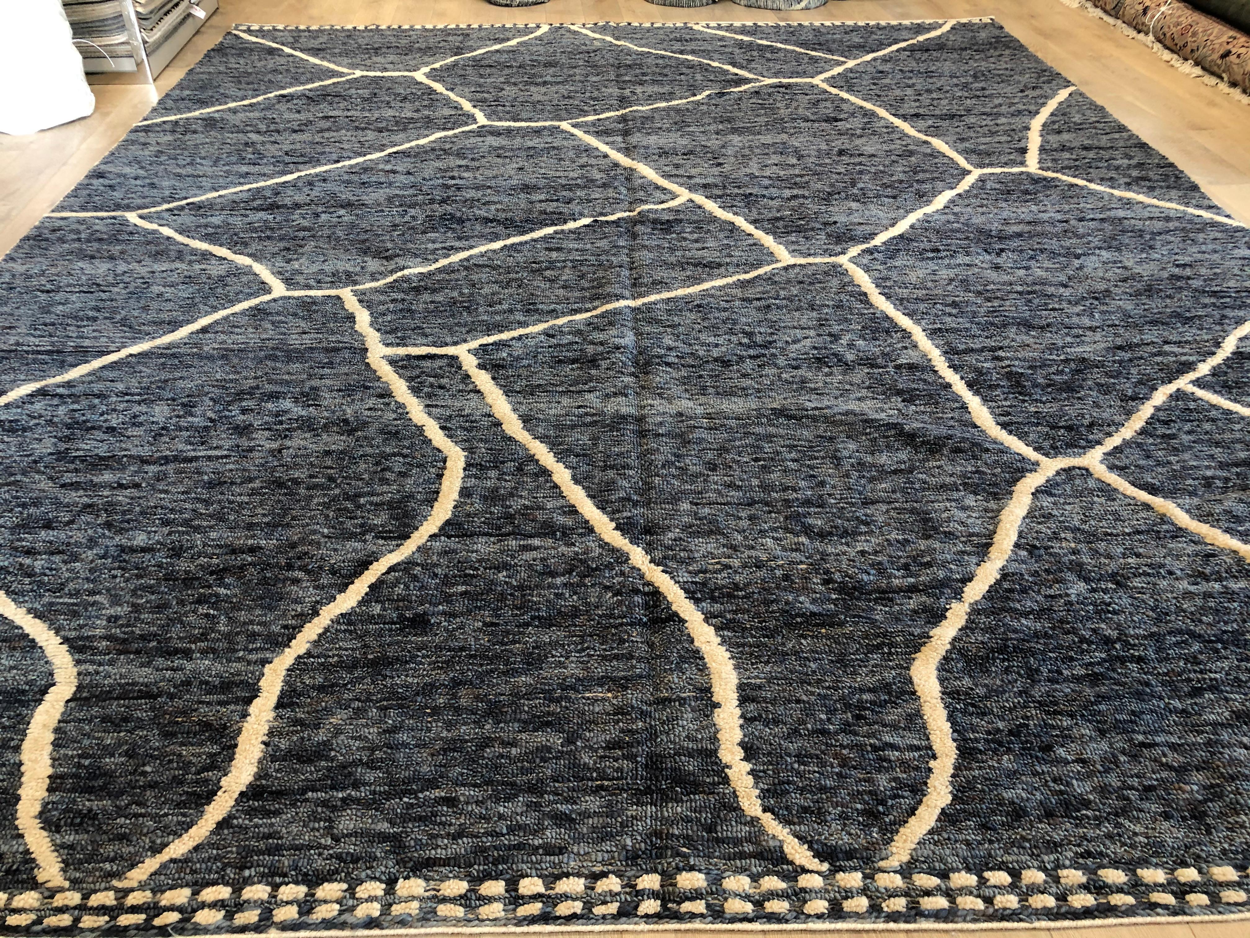 Indian Blue Moroccan Inspired Rug For Sale