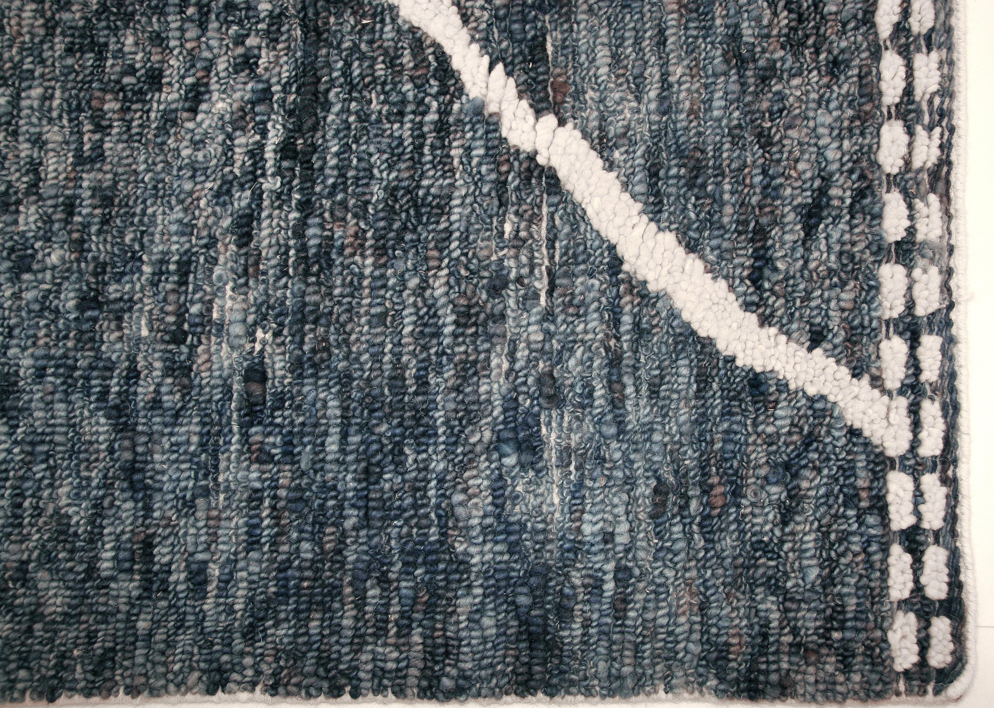 Hand-Knotted Blue Moroccan Inspired Rug For Sale