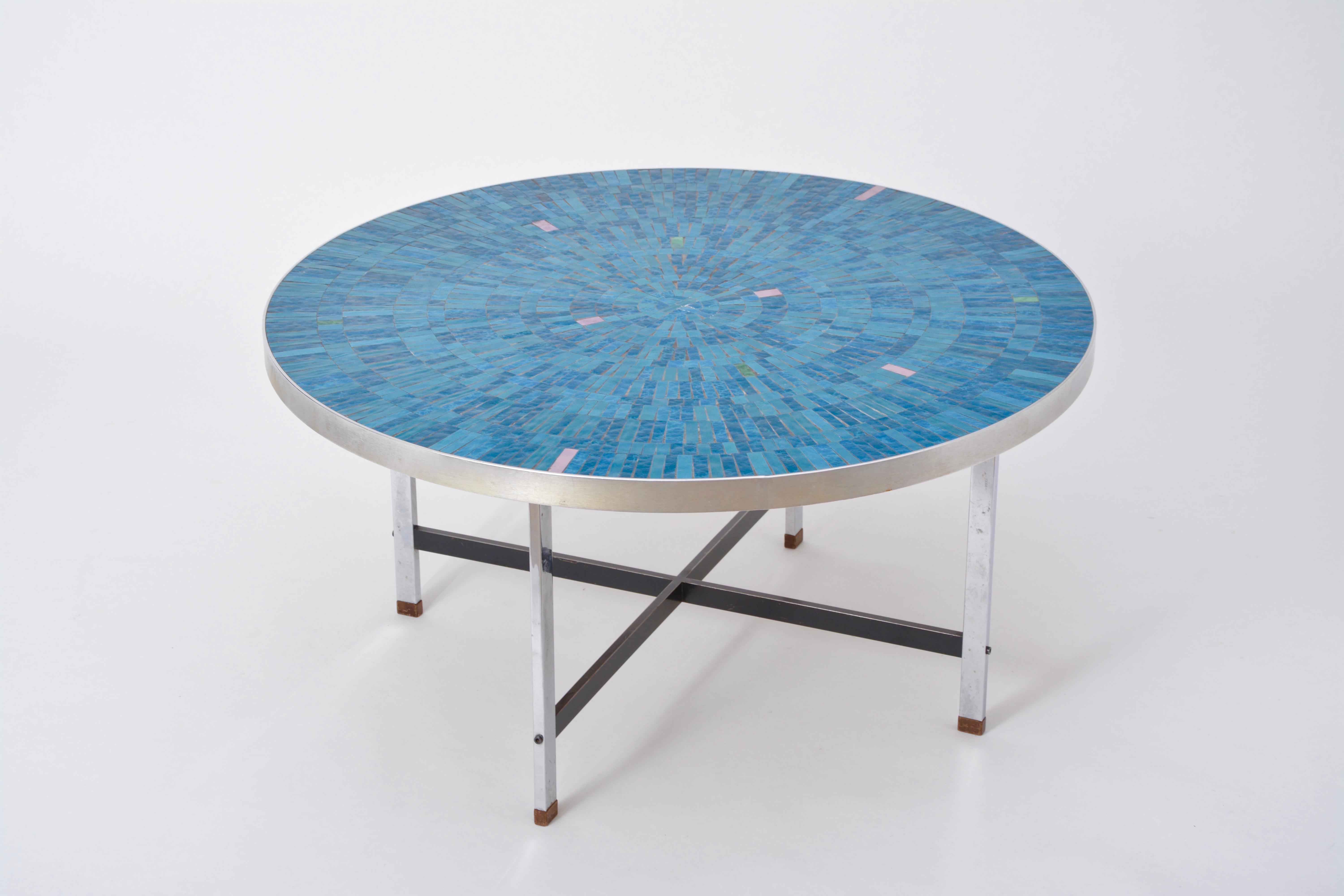 Blue German Mid-Century Modern Mosaic coffee table Berthold Mueller-Oerlinghaus 3