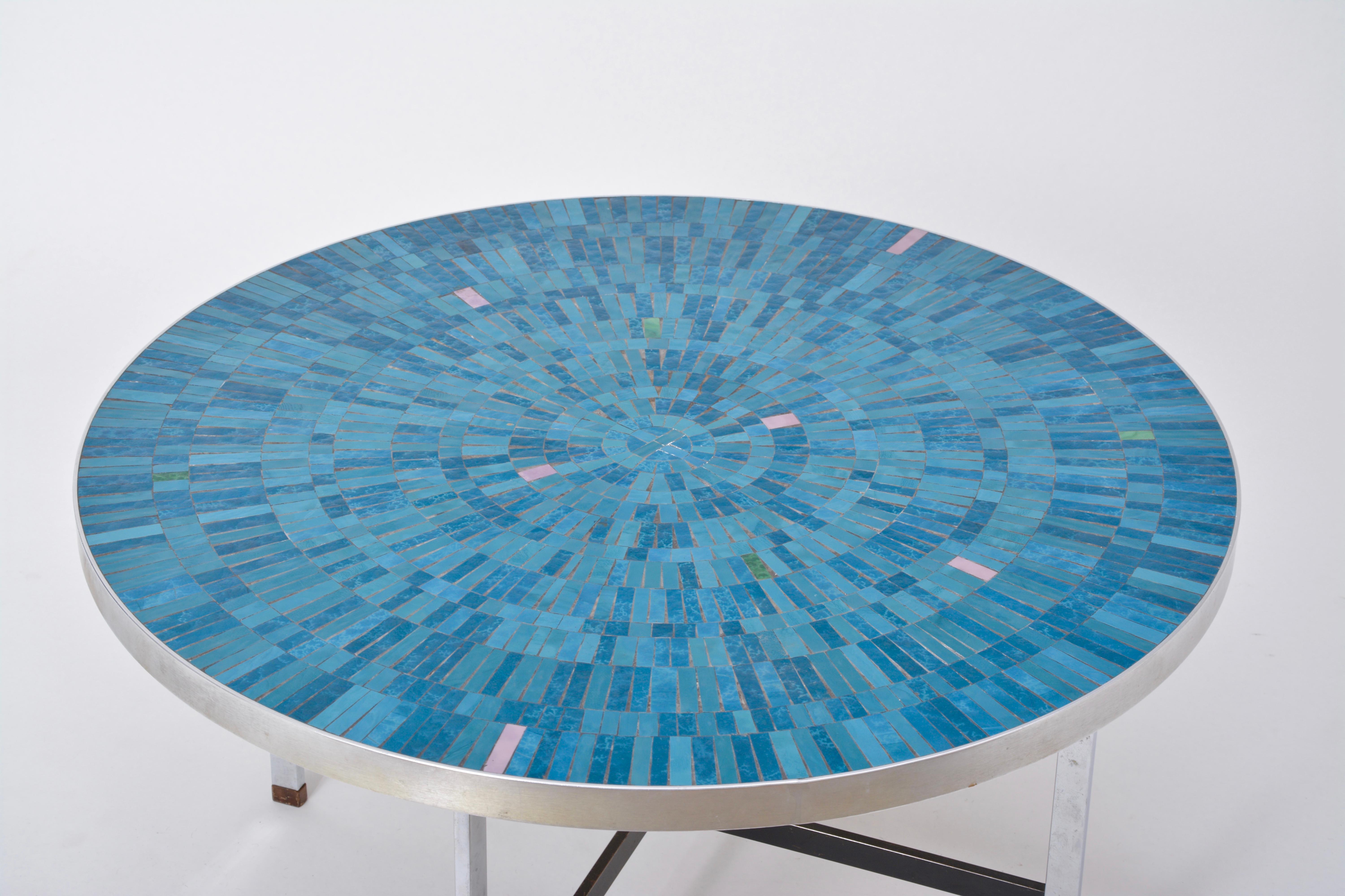 20th Century Blue German Mid-Century Modern Mosaic coffee table Berthold Mueller-Oerlinghaus