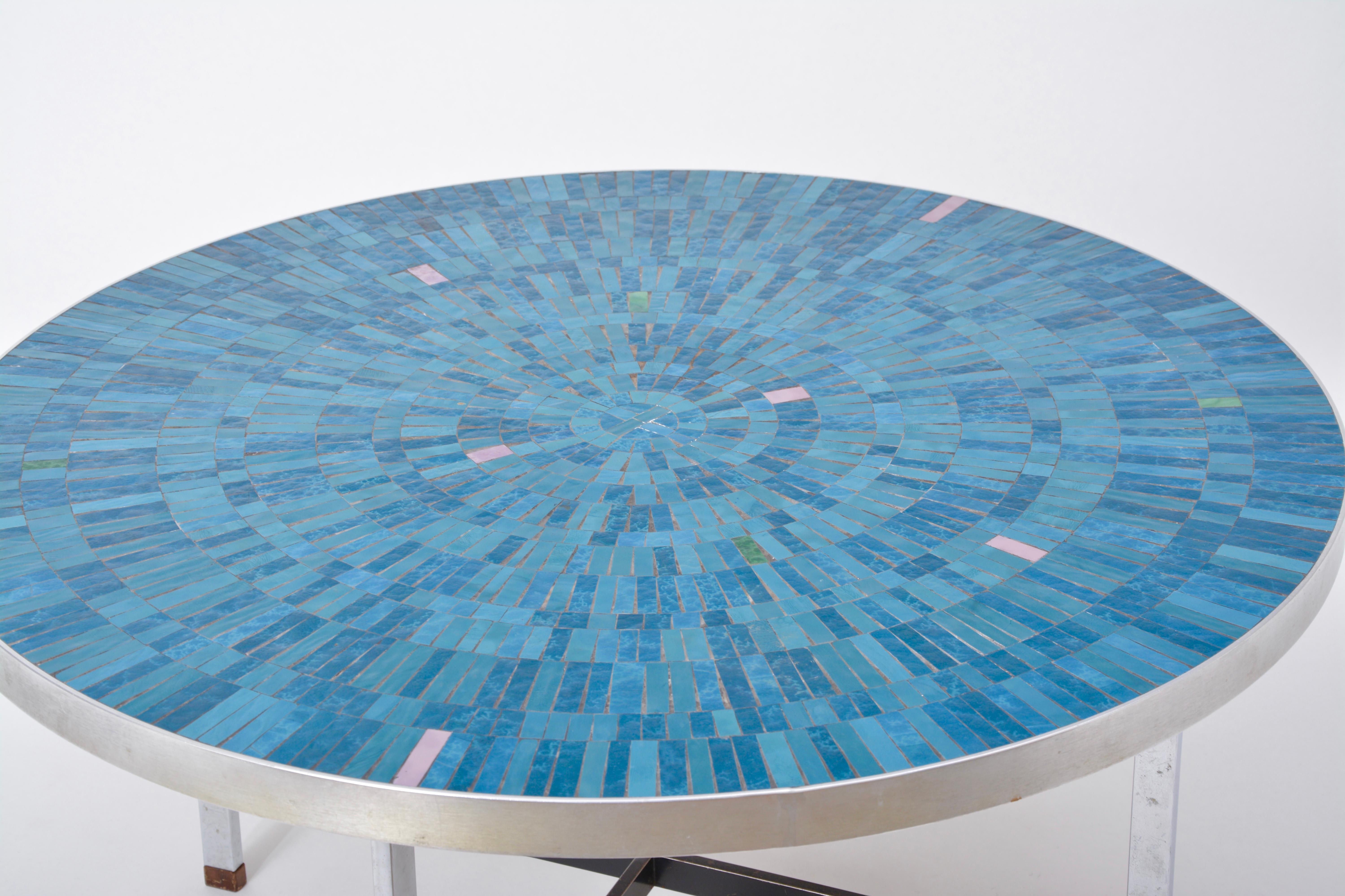 Ceramic Blue German Mid-Century Modern Mosaic coffee table Berthold Mueller-Oerlinghaus