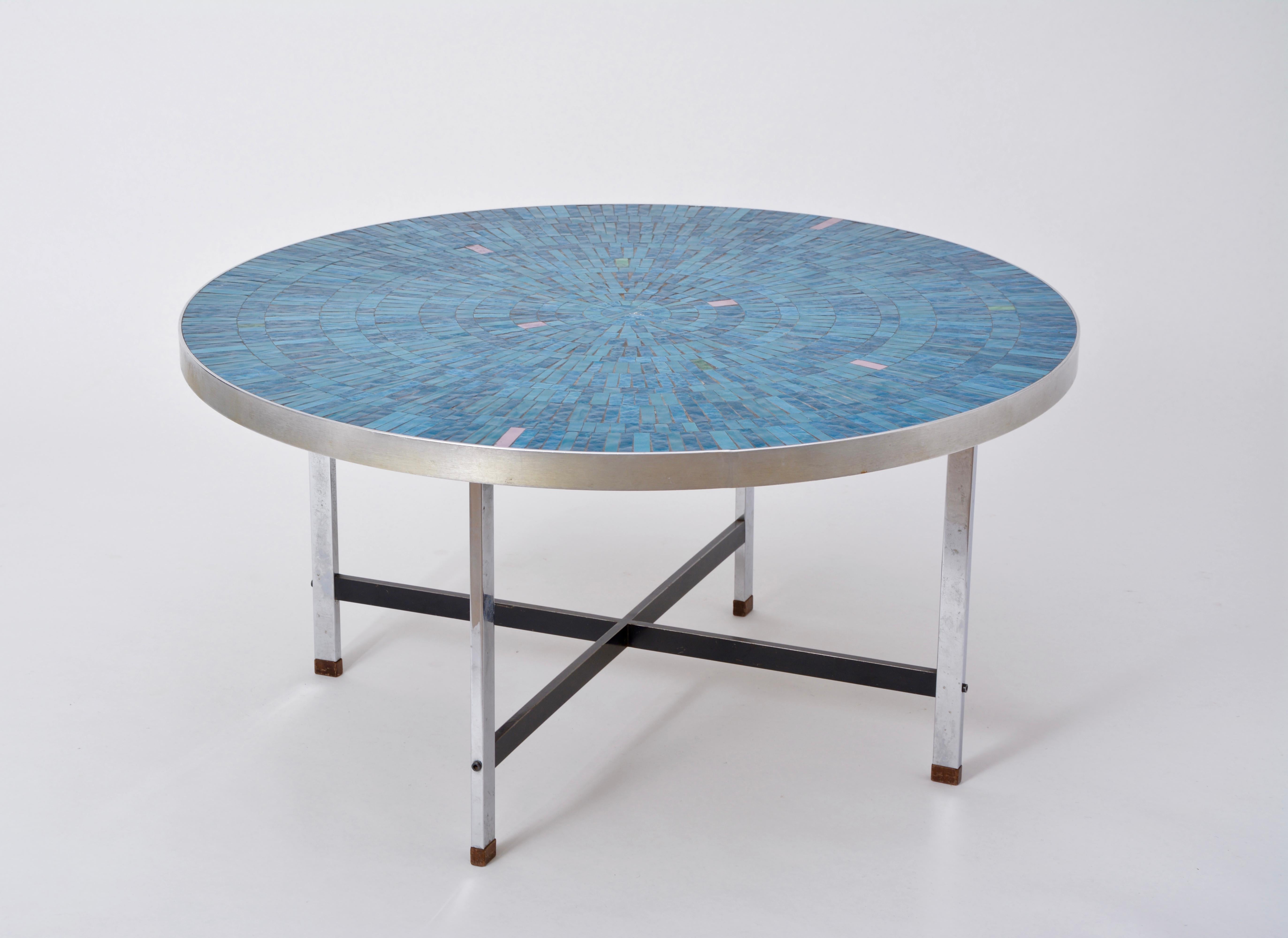 Blue German Mid-Century Modern Mosaic coffee table Berthold Mueller-Oerlinghaus 2