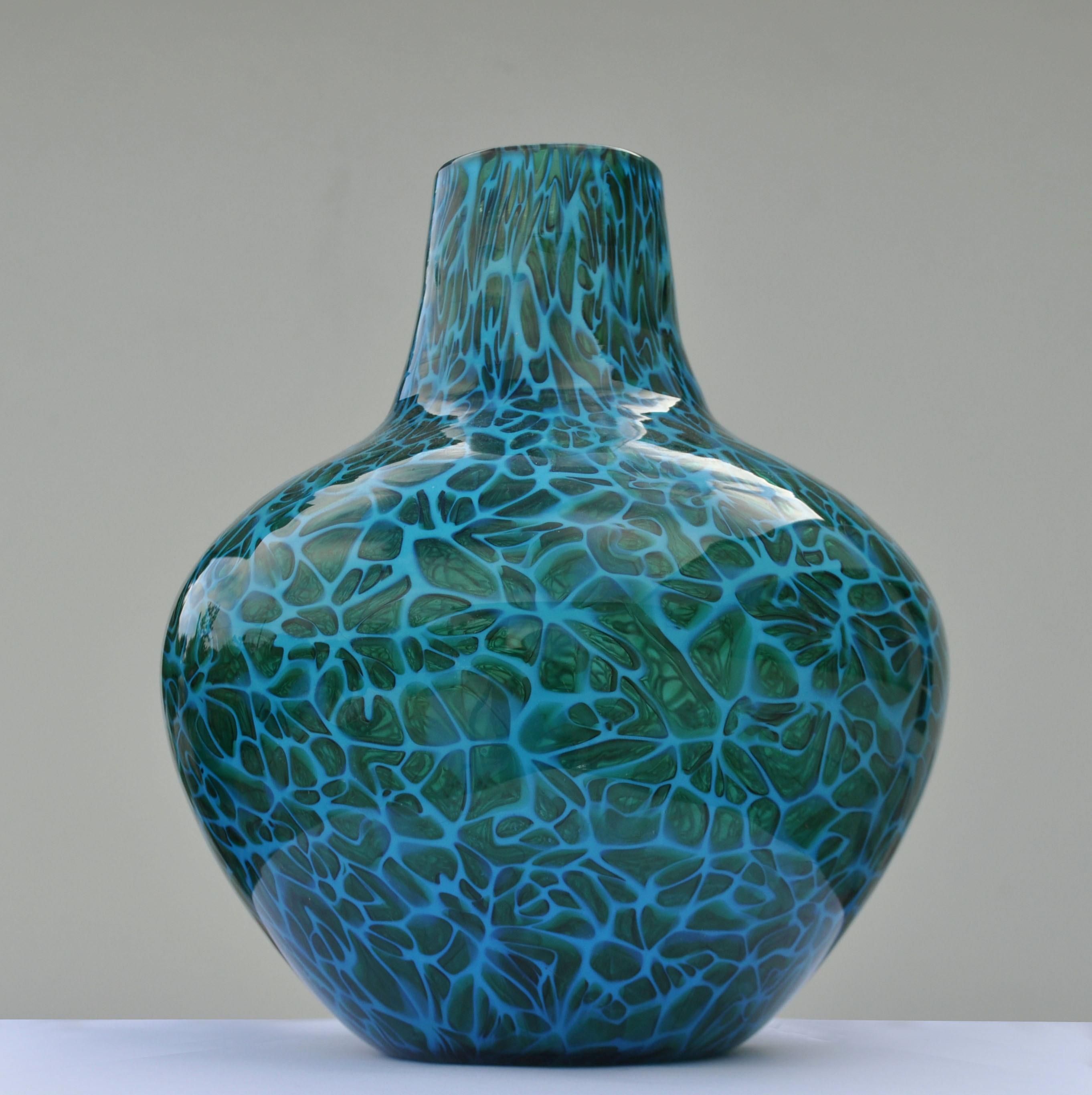 Hand-Crafted Blue Mosaico Vase Attributed to Fratelli Toso, 1950s, Italy