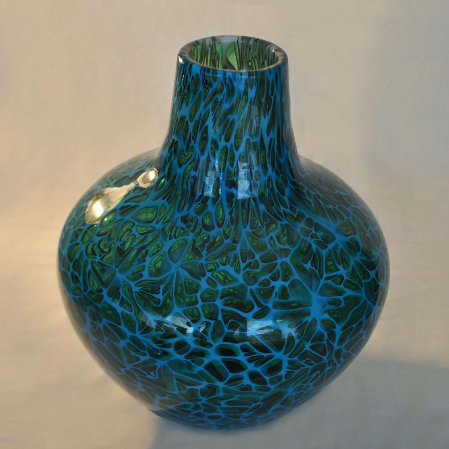 Italian Blue Mosaico Vase Attributed to Fratelli Toso, 1950s, Italy