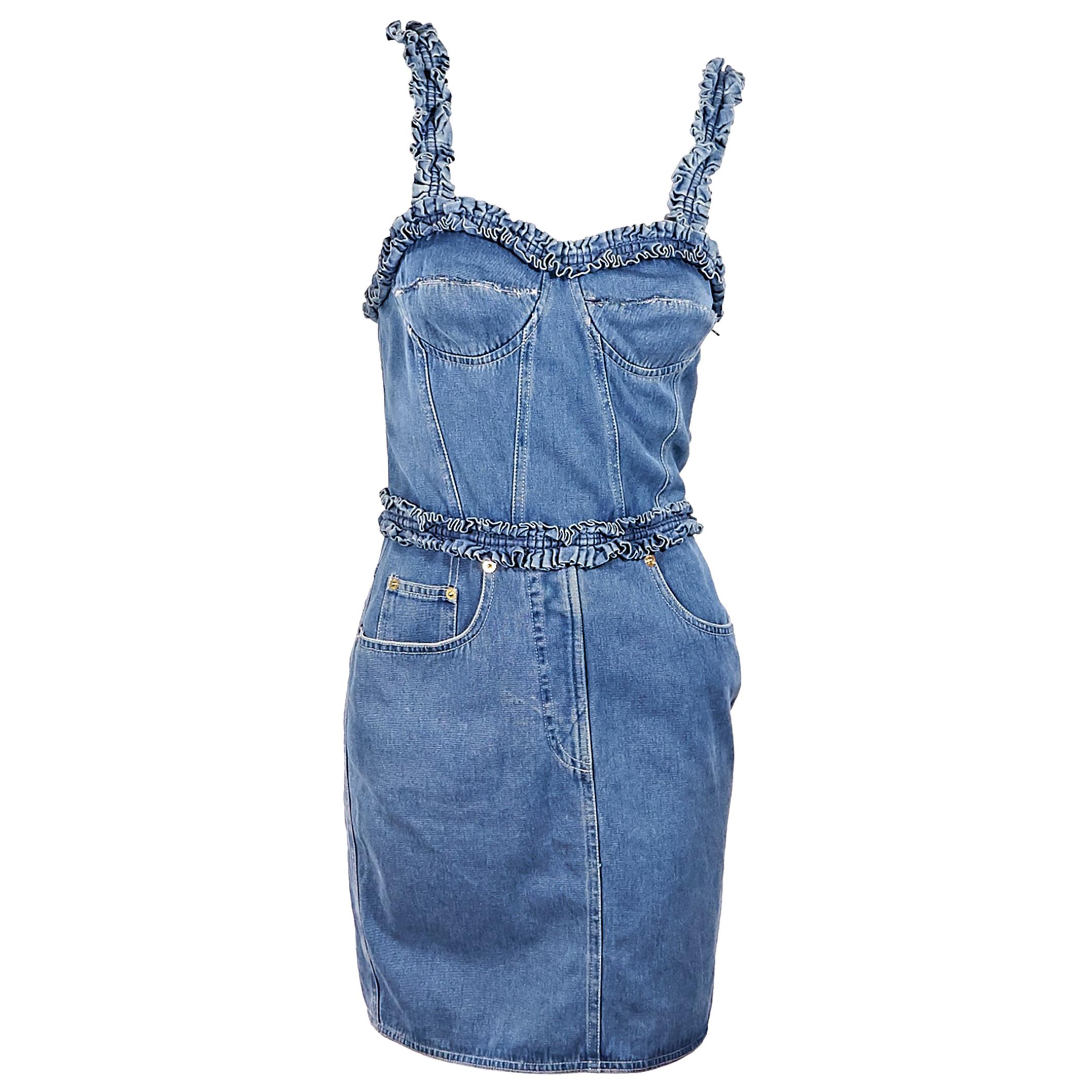 Blue Moschino Jean Denim Bustier Dress For Sale at 1stDibs | jean bustier