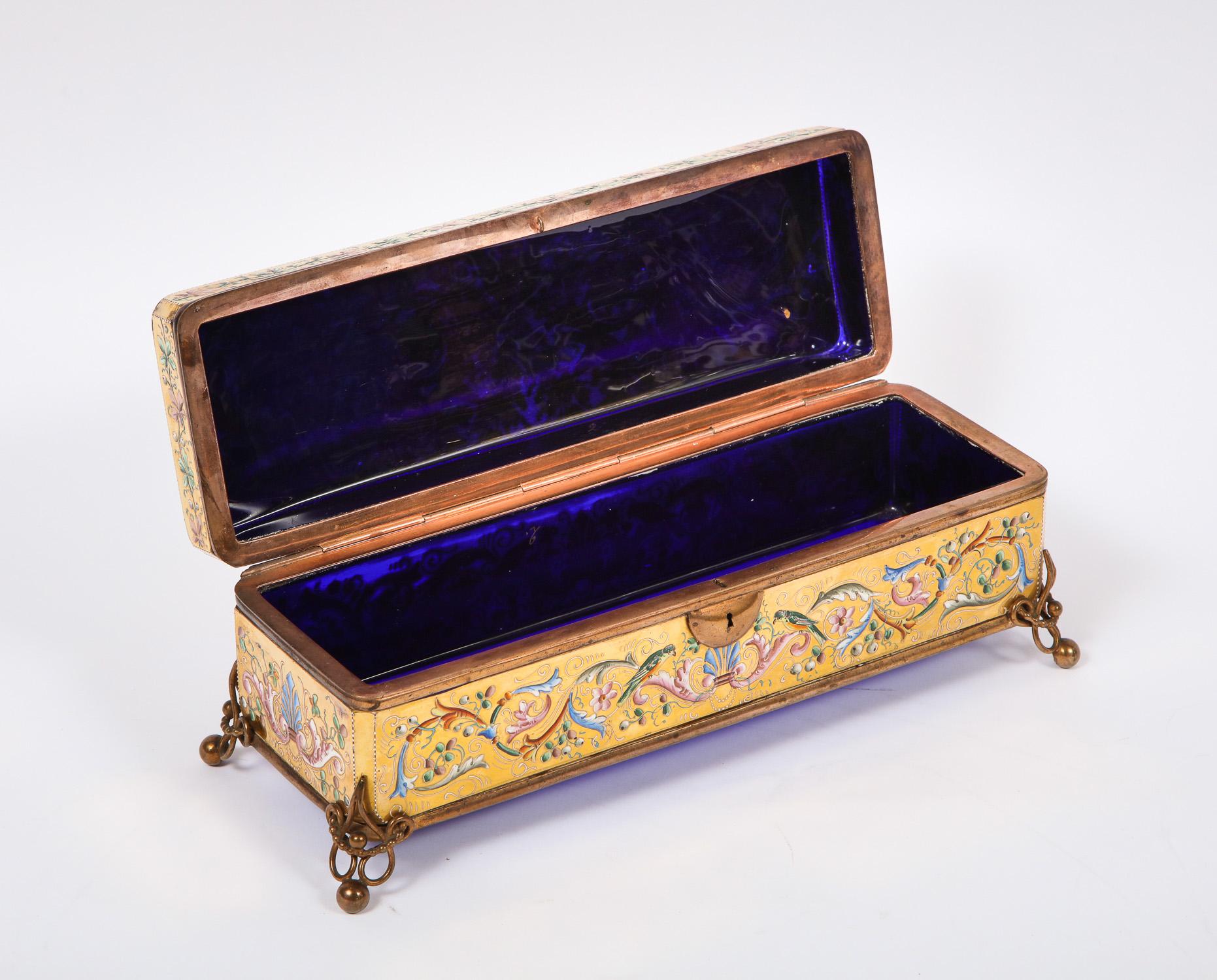 Blue Moser Crystal and Enameled Box Made for the Islamic or Moorish Market In Good Condition For Sale In New York, NY