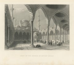 Cour de la Mosquée Bleue, Istanbul, d'après W.H. Bartlett, gravure, vers 1838