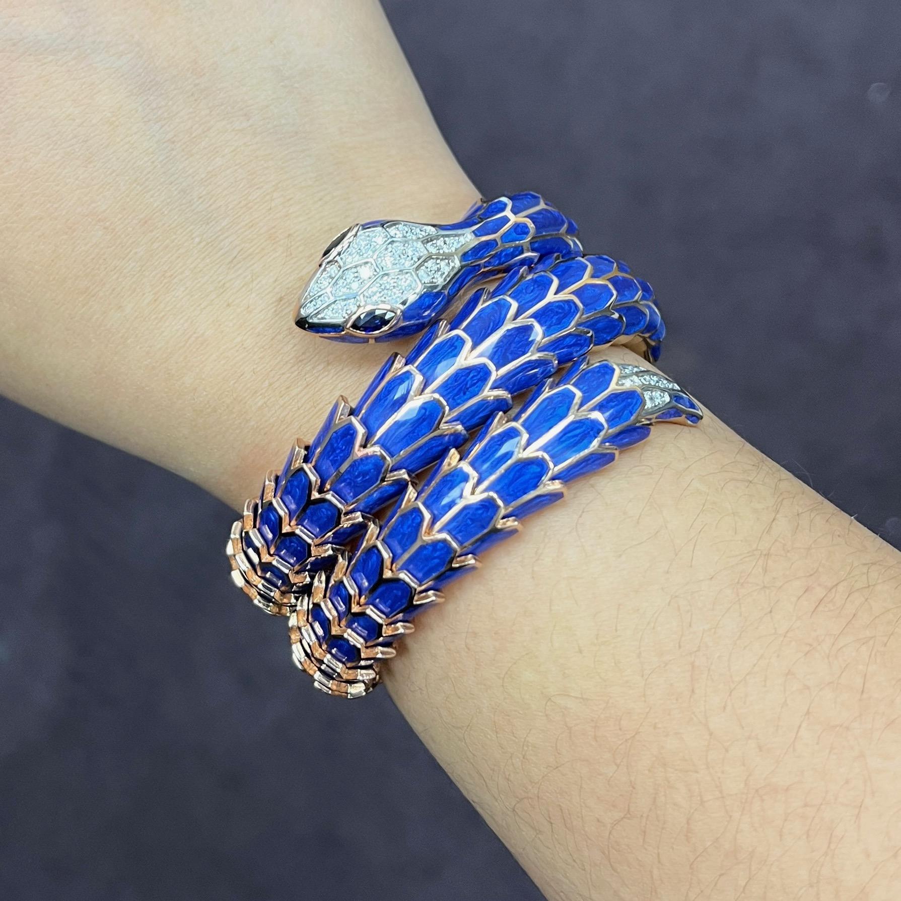 Women's Blue Mother of Pearl Rose Gold Wrap Bracelet For Sale