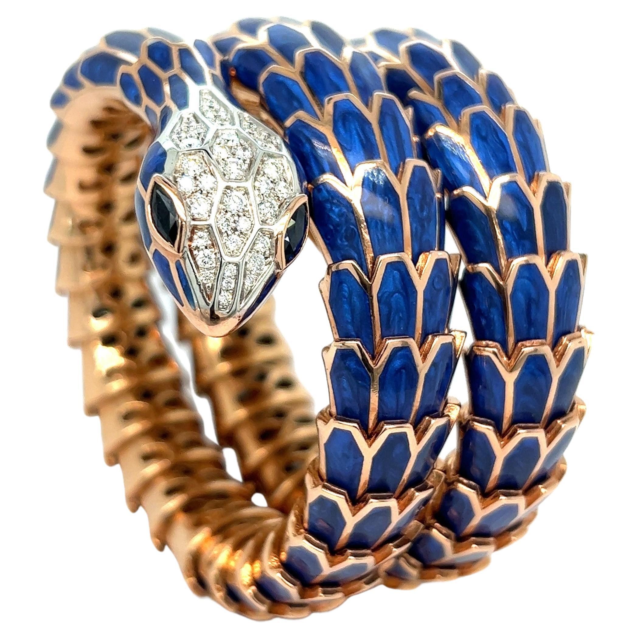 Blue Mother of Pearl Rose Gold Wrap Bracelet For Sale