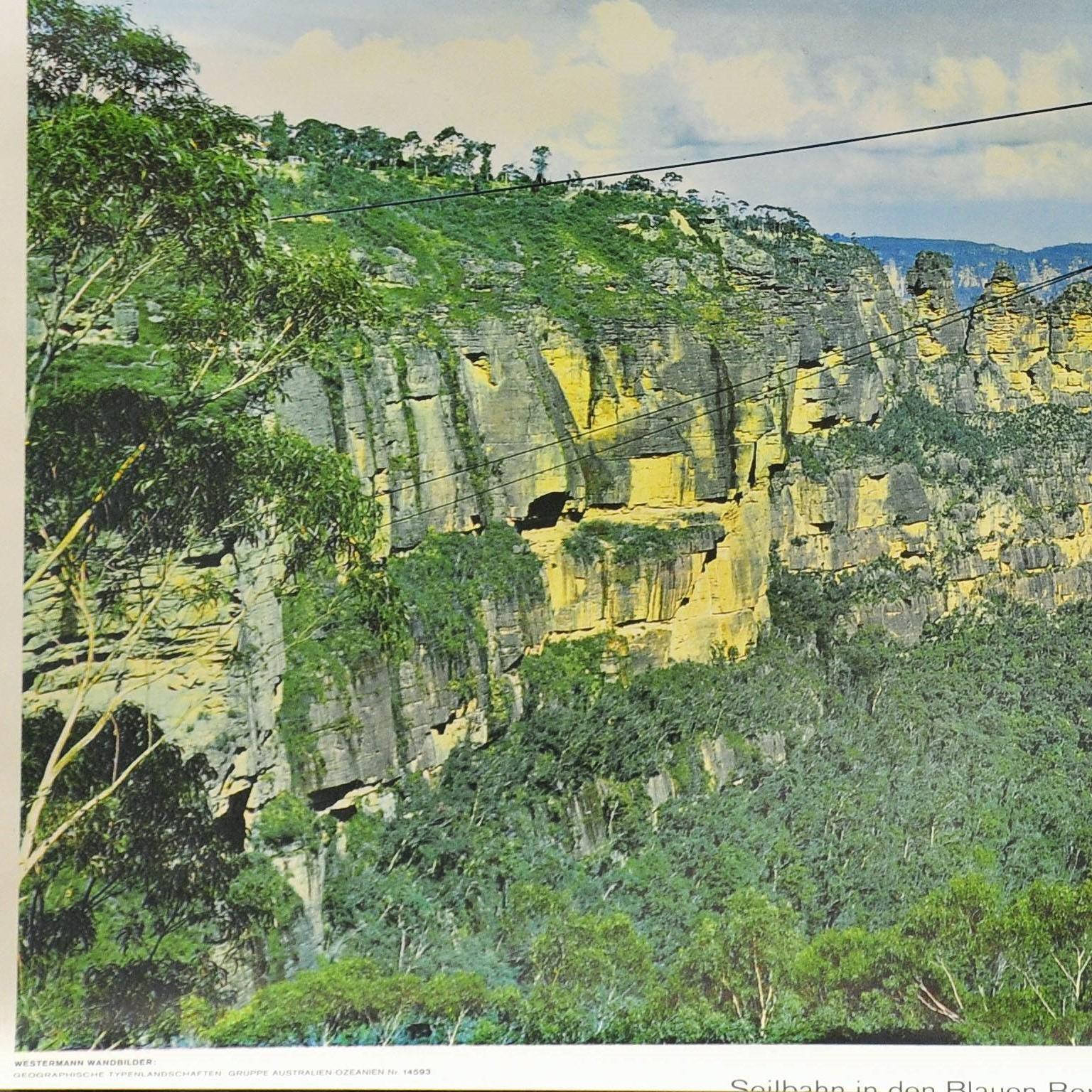 German Blue Mountains Ropeway New South Wales Australia Cottagecore Vinteage Wall Chart For Sale