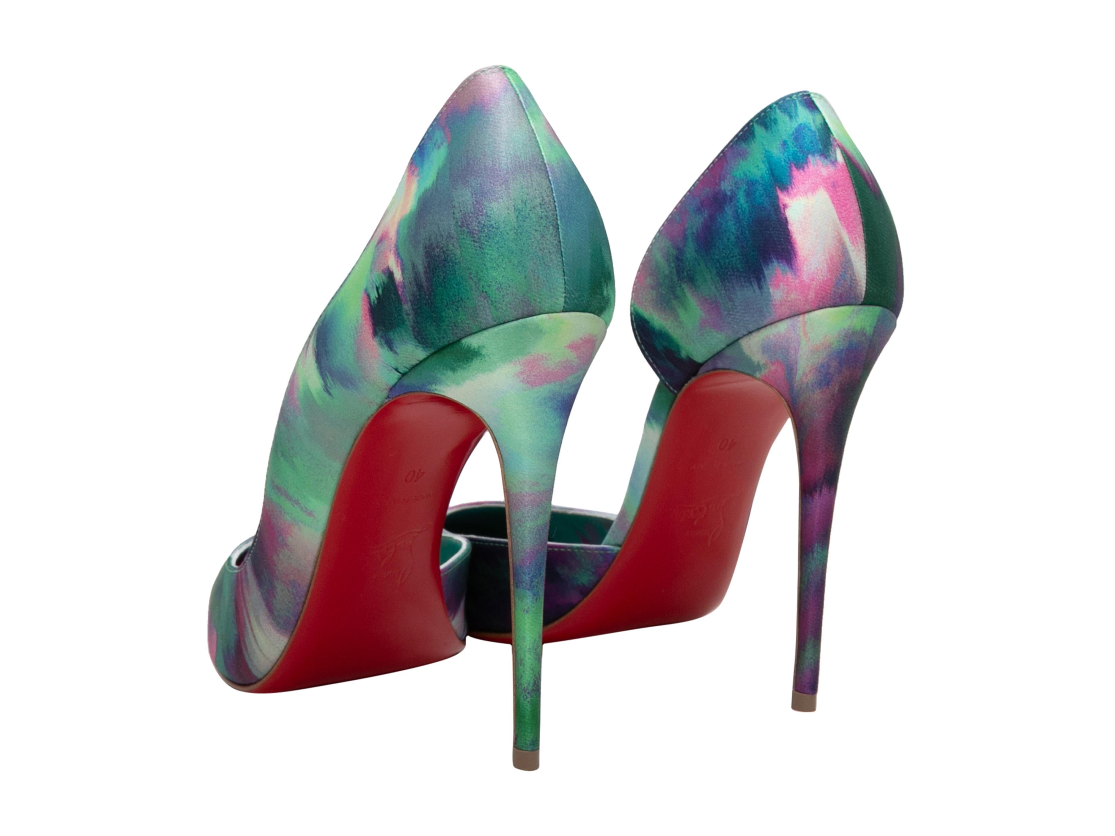 Bombas Christian Louboutin Iriza 100 azul y multicolor con estampado de acuarela Talla 40 en Bueno Estado en New York, NY