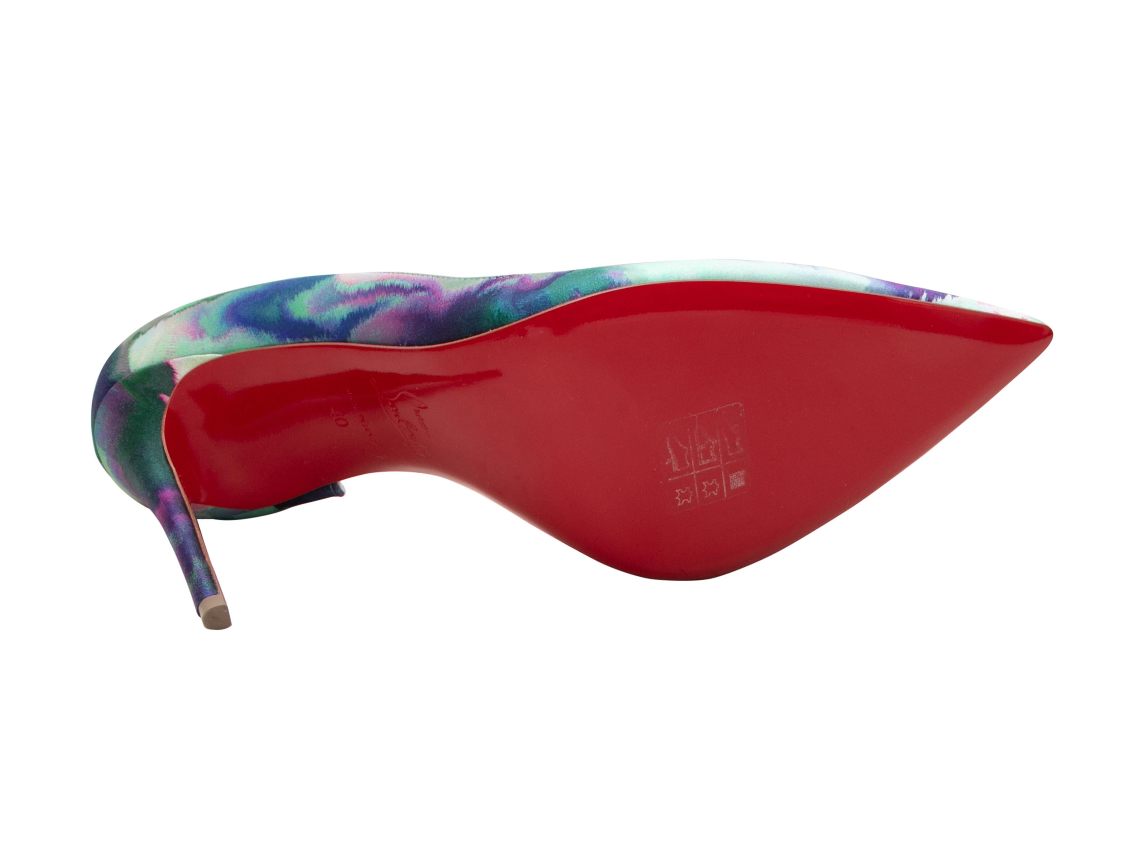 De las mujeres Bombas Christian Louboutin Iriza 100 azul y multicolor con estampado de acuarela Talla 40
