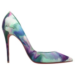 Bombas Christian Louboutin Iriza 100 azul y multicolor con estampado de acuarela Talla 40