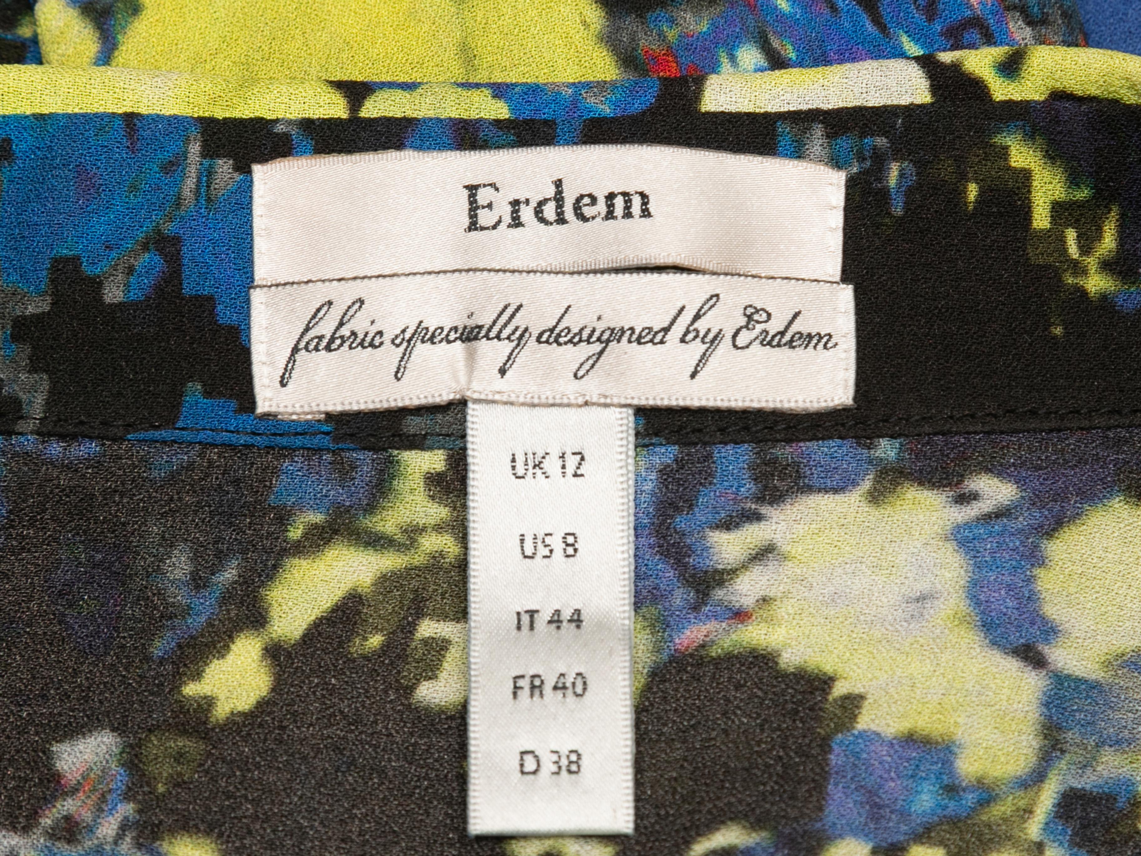 Blaues & mehrfarbiges Erdem Seidenoberteil mit Blumendruck und Knopfleiste Größe US 8 im Zustand „Gut“ im Angebot in New York, NY